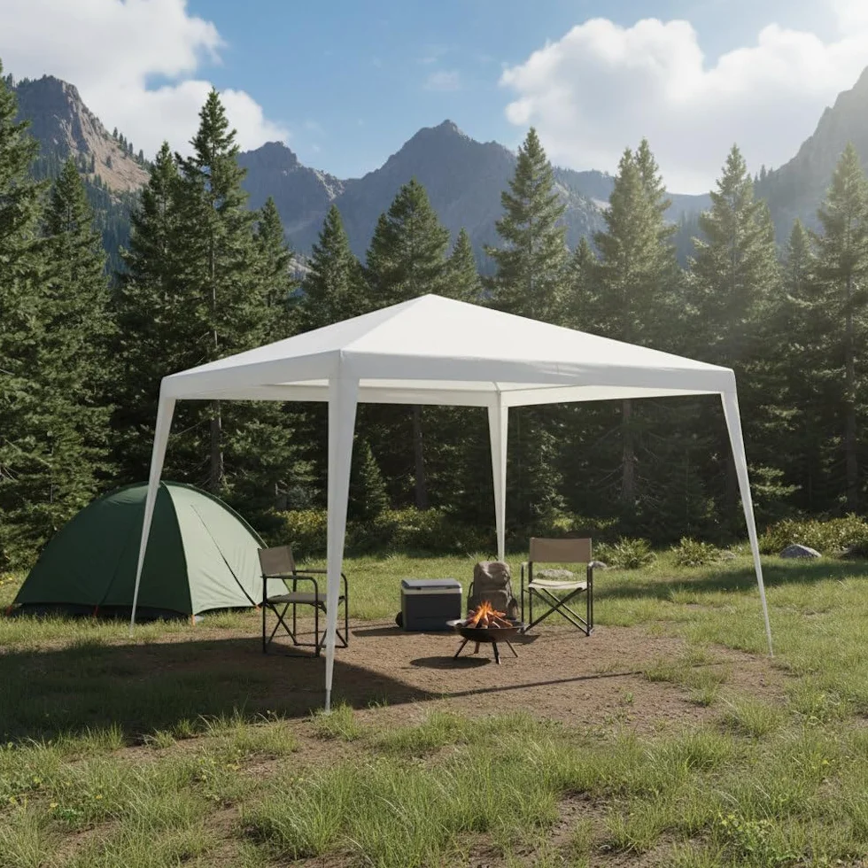 LOLAhome Carpa Cenador Gazebo Desmontable 3 x 3 m Blanco | con Tubos de Acero de Alta Resistencia, Protección UV, Rafia PE Resistente Lluvia| para Playa, Camping, Jardín, Patio, Terraza, Exteriores