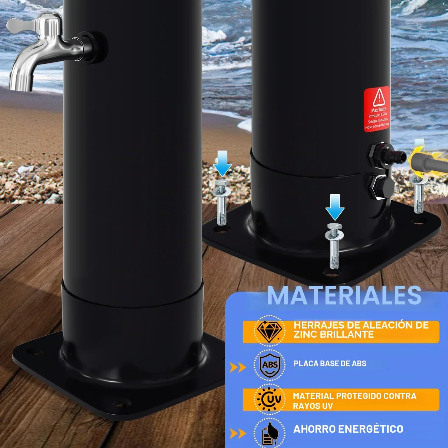 Herrselsam Ducha solar 35 L jardín agua caliente 60 °C camping sin conexión alimentación ducha pies alcachofa mano cabezal lluvia orientable funda