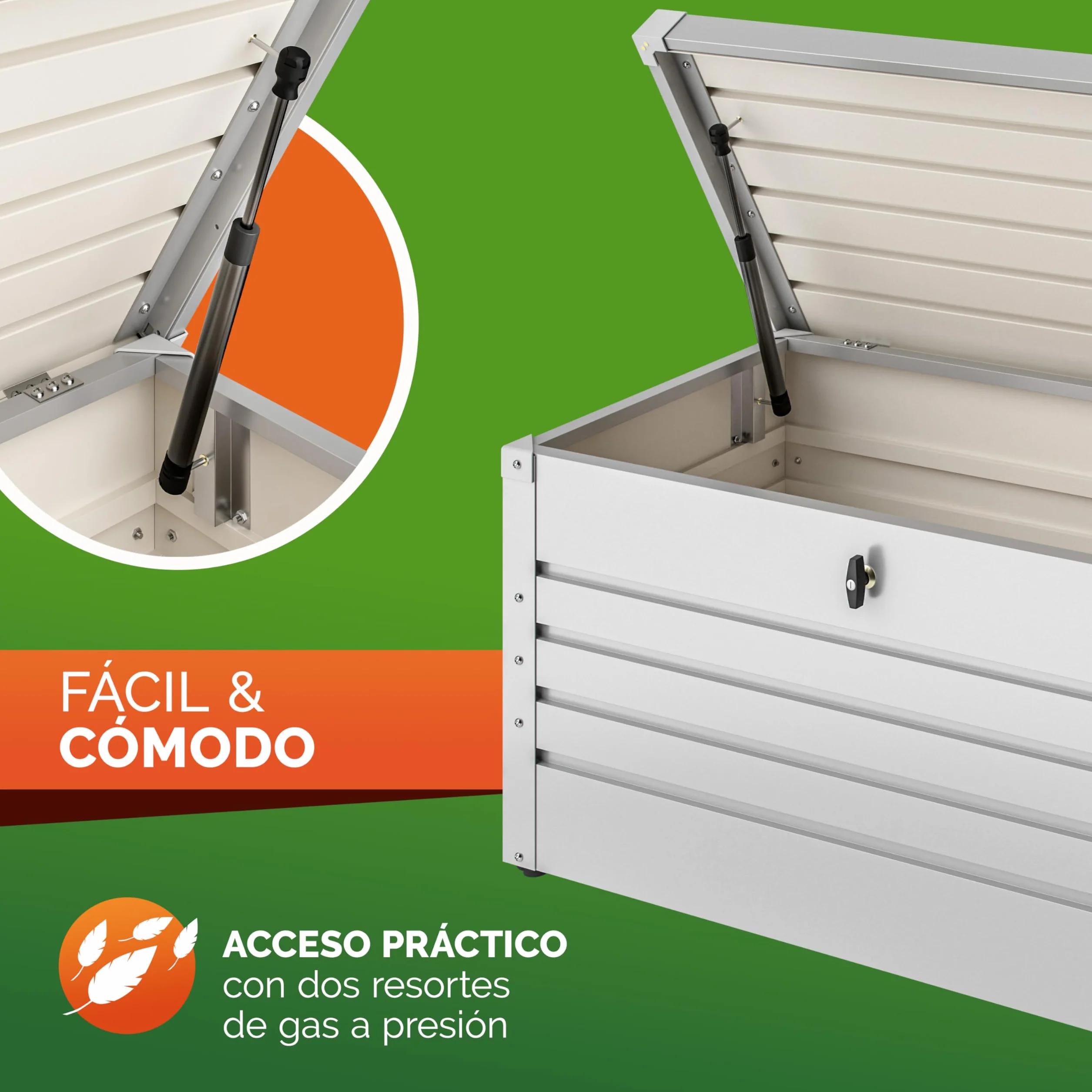 Gardebruk Baúl Metálico 120x62x63cm 385L Blanco Cajón de Jardín Arcón de Acero