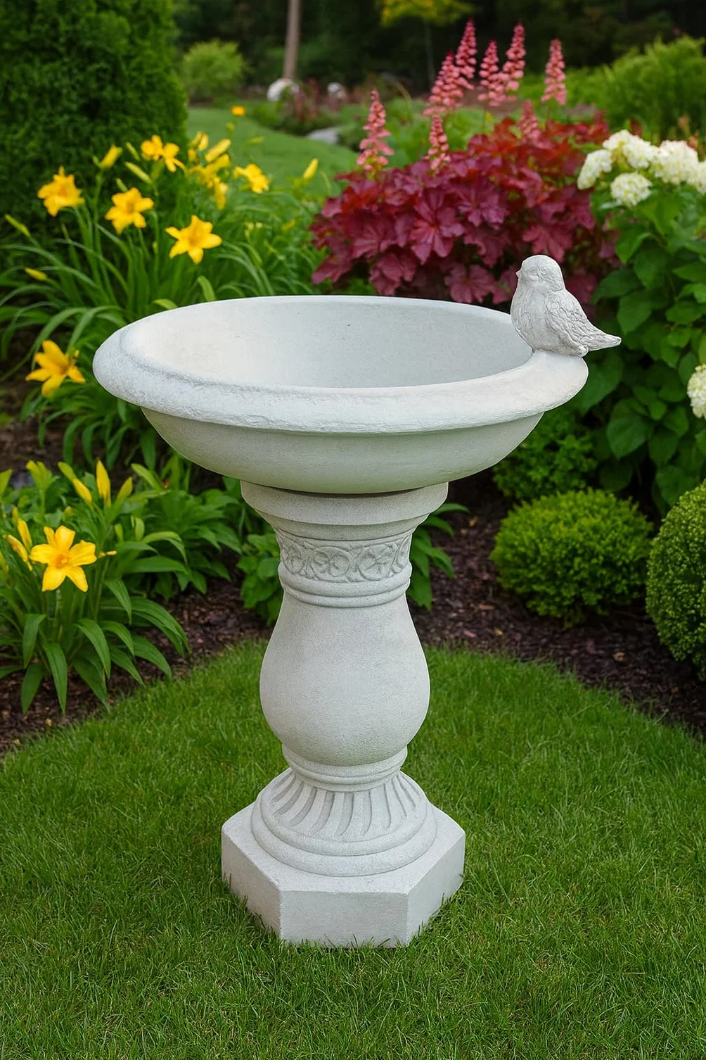 Antiguo baño de pájaros Adorno de Piedra Columna Decorativa Green Lane Garden