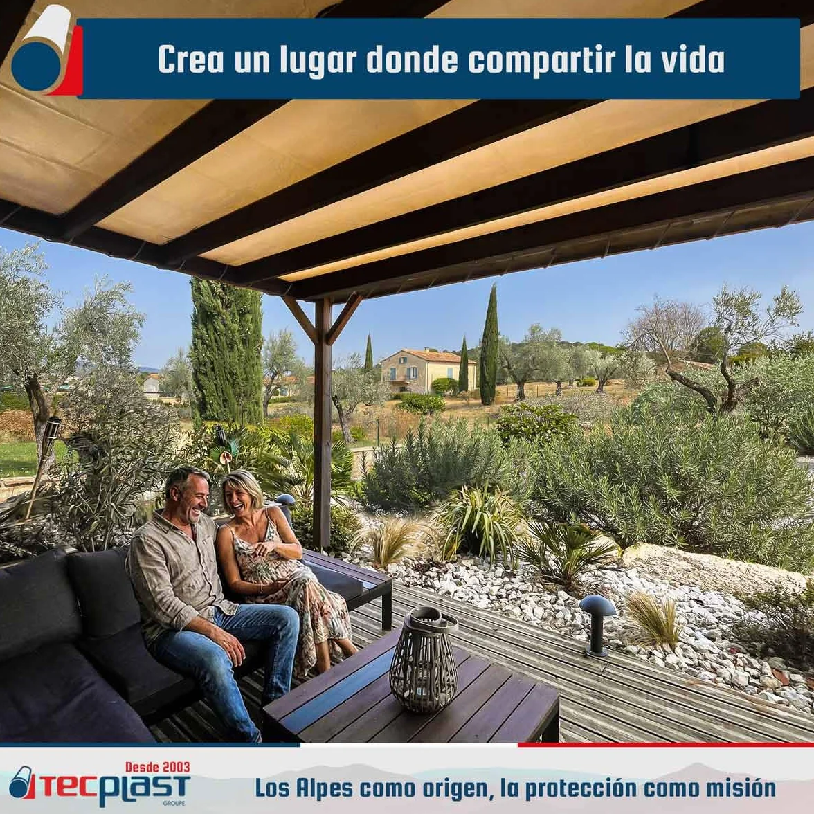 TECPLAST Lona Pérgola Blanco Crema 3x3 m PVC Impermeable LP506PR