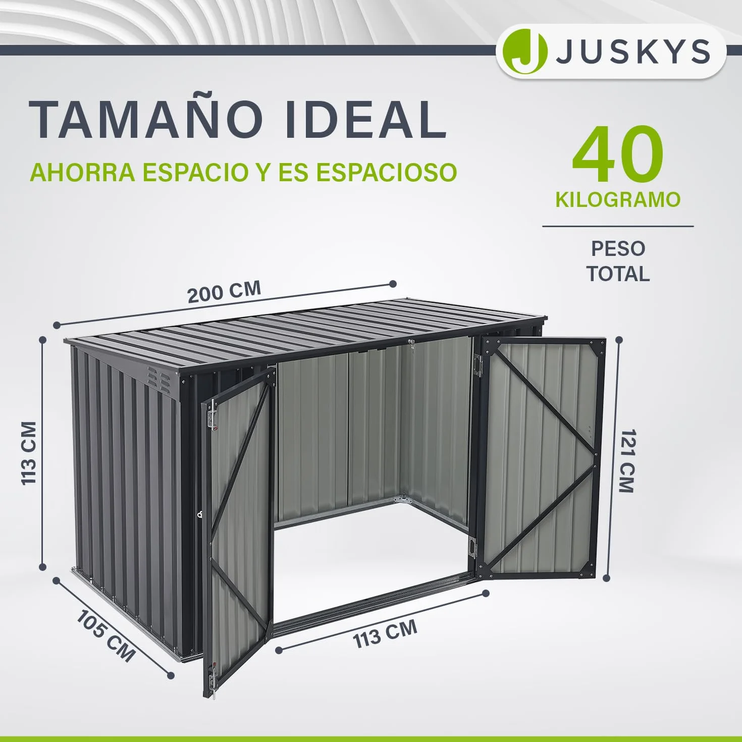 Juskys Cobertizo para Cubos de Basura Namur 3 x 120 litros 2 m² 2 Puertas Metal