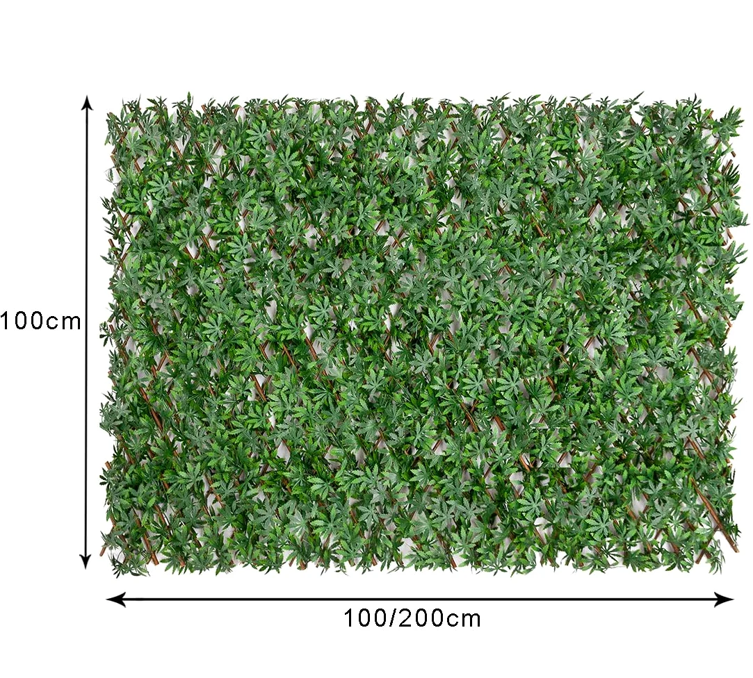 Seto artificial extensible con hojas 3D - Valla de 100 x 200 cm - Separador divisor, celosía de madera