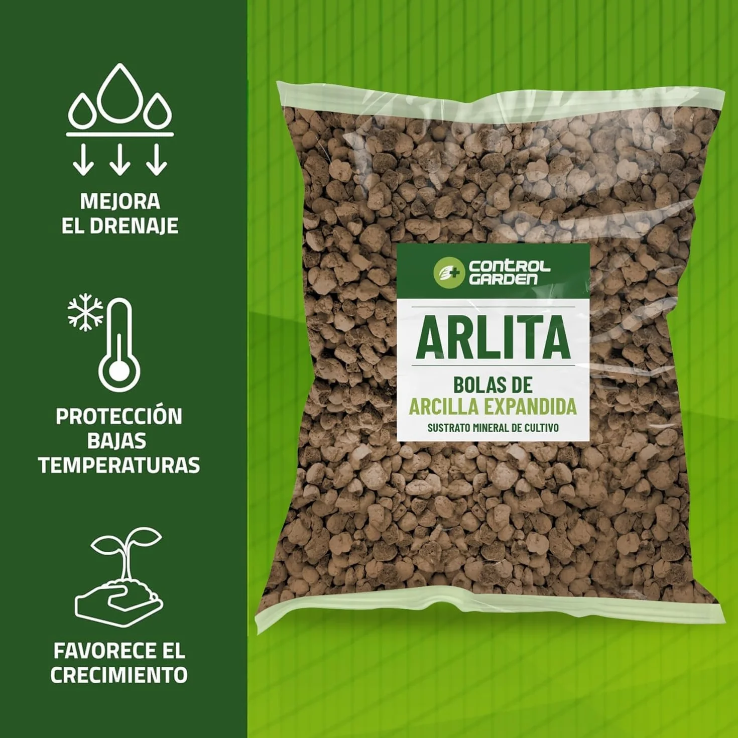 CONTROL GARDEN Arlita 10L + Perlita 10L + Vermiculita 10L Sustrato para Plantas