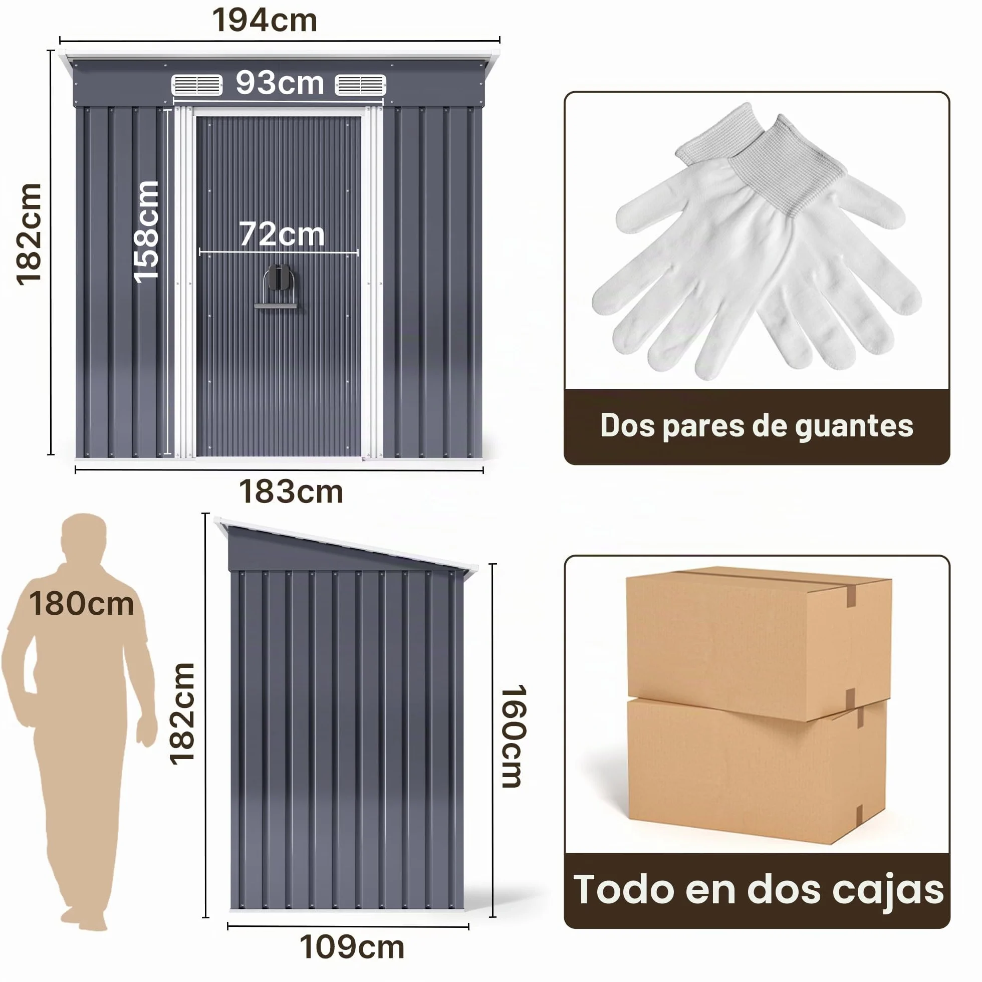 Xbro Caseta Jardín Exterior Metálico 183x109x182 cm con Ventilación Gris