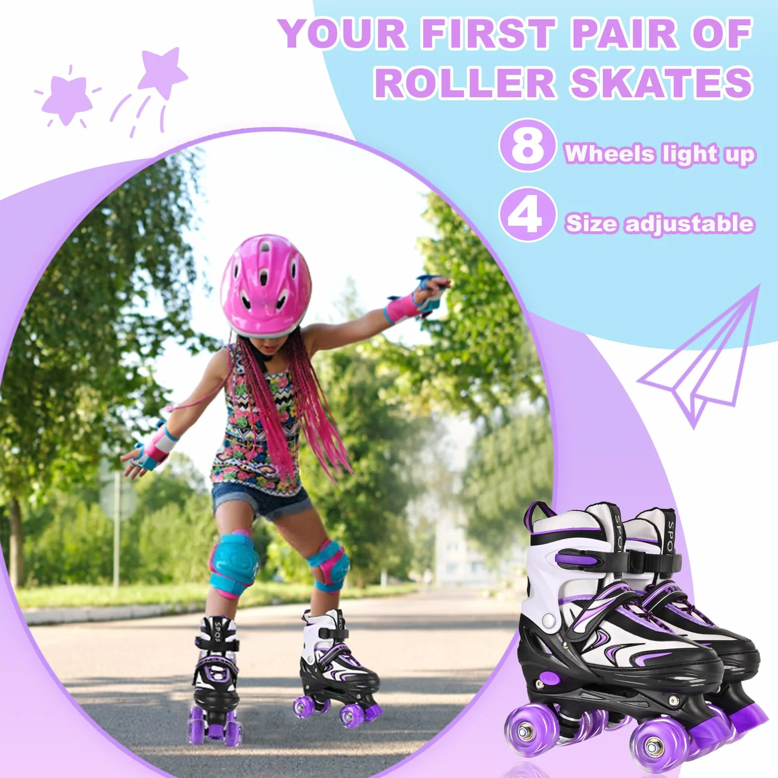 Patines Ajustables para Niños con Ruedas Luminosas, 4 Tamaños