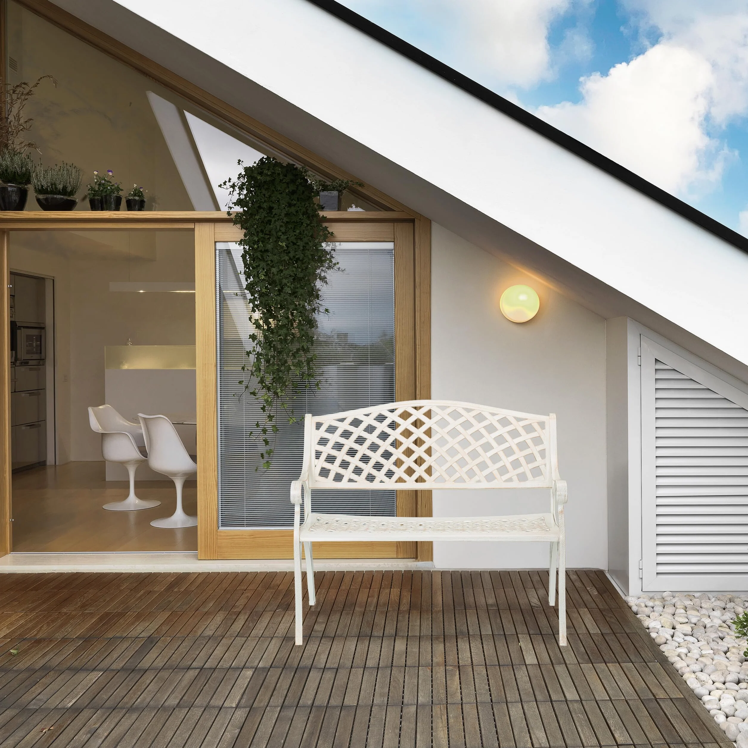 Relaxdays Banco Jardín 2 Plazas Aluminio Fundido 83x103x64 cm Blanco/Oro