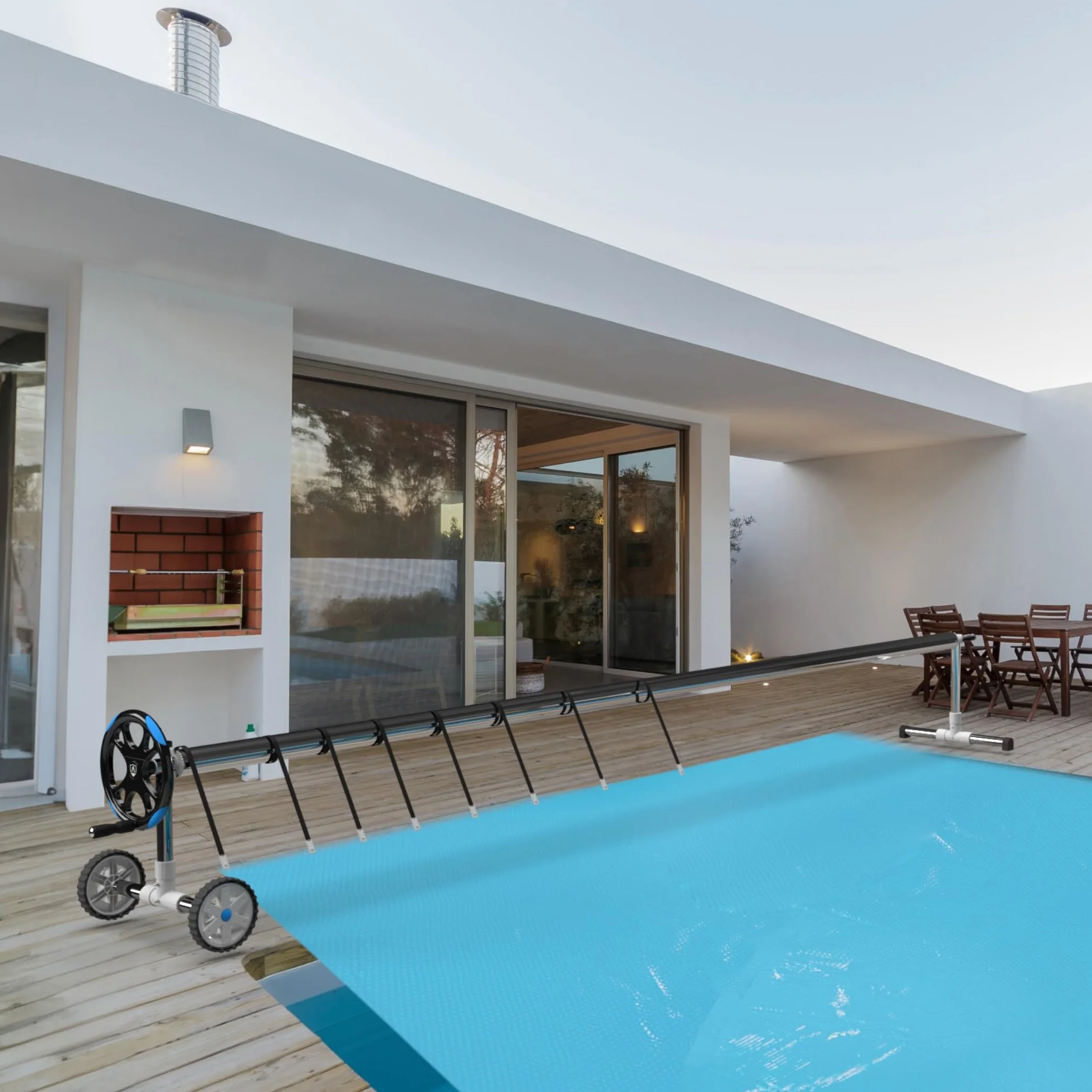 Arebos Sistema móvil de Enrollado de Lonas solares y de Piscina 3m - 5,70m Resistente a la Intemperie