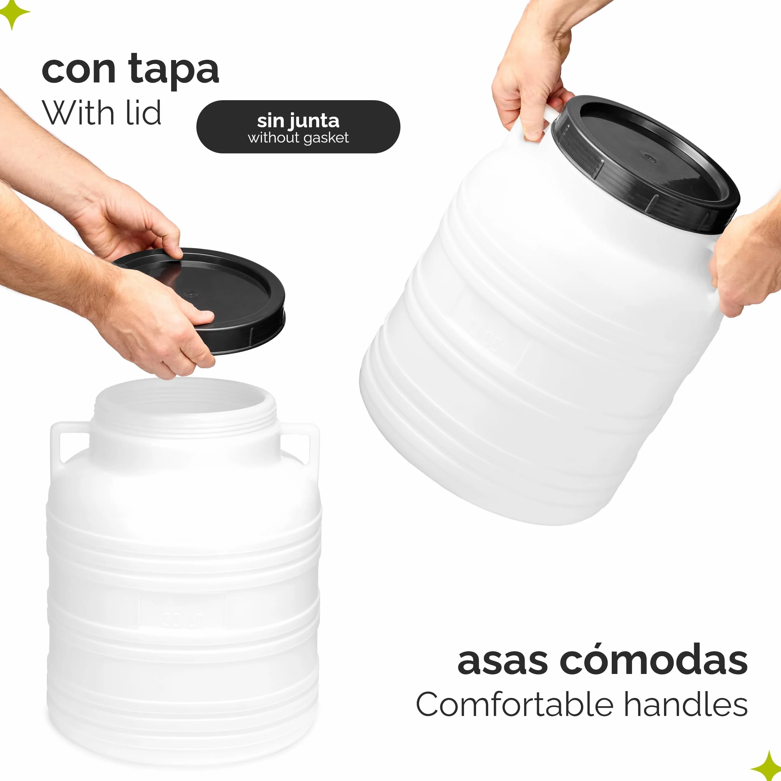 Garronda Barril alimentario 30 litros HDPE sin BPA Boca Ancha GD-0078 Blanco
