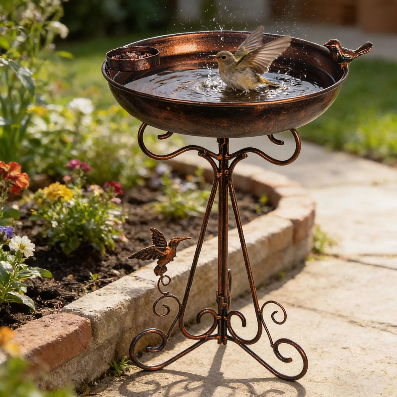 Bebedero para pájaros y comederos, bebedero para pájaros al aire libre con soporte extraíble y para comedero y combinación al aire libre en la terraza