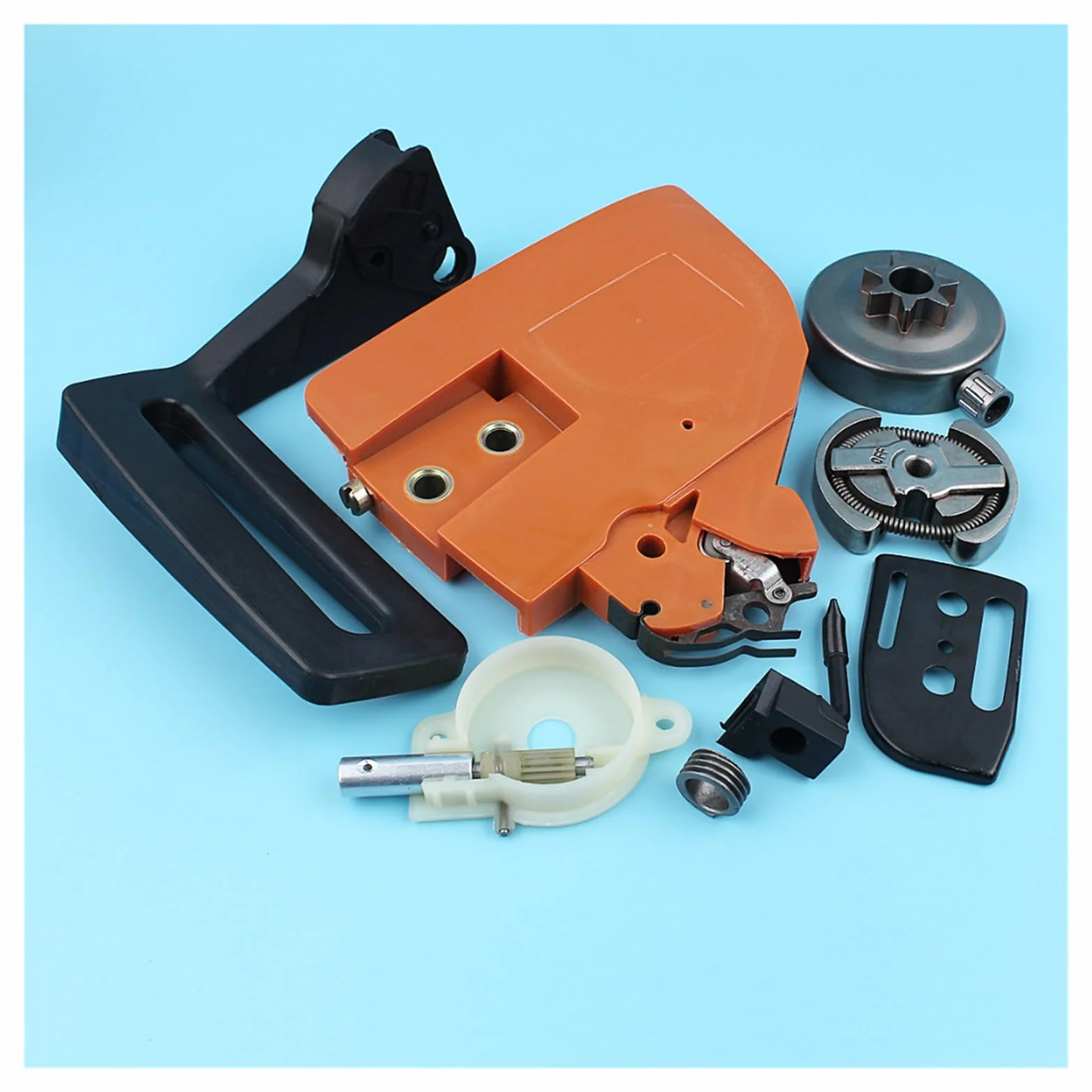 Cubierta de piñón freno cadena, Kit bomba aceite tambor embrague for Husqvarna 136 137 141 142, protector mango motosierra, placa barra engranaje helicoidal
