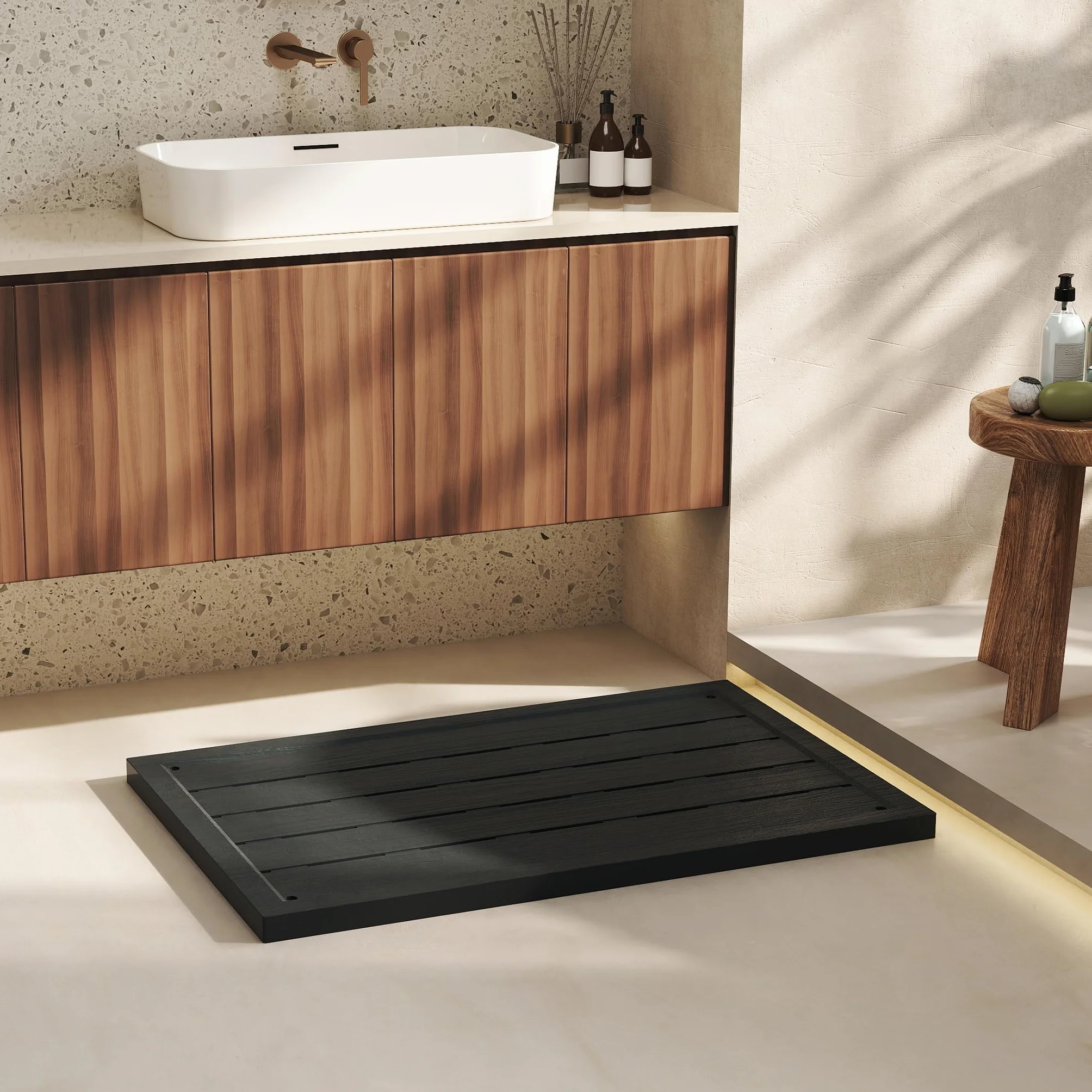 Suelo de plástico WPC antideslizante 100x56x4 cm para escalera de piscina
