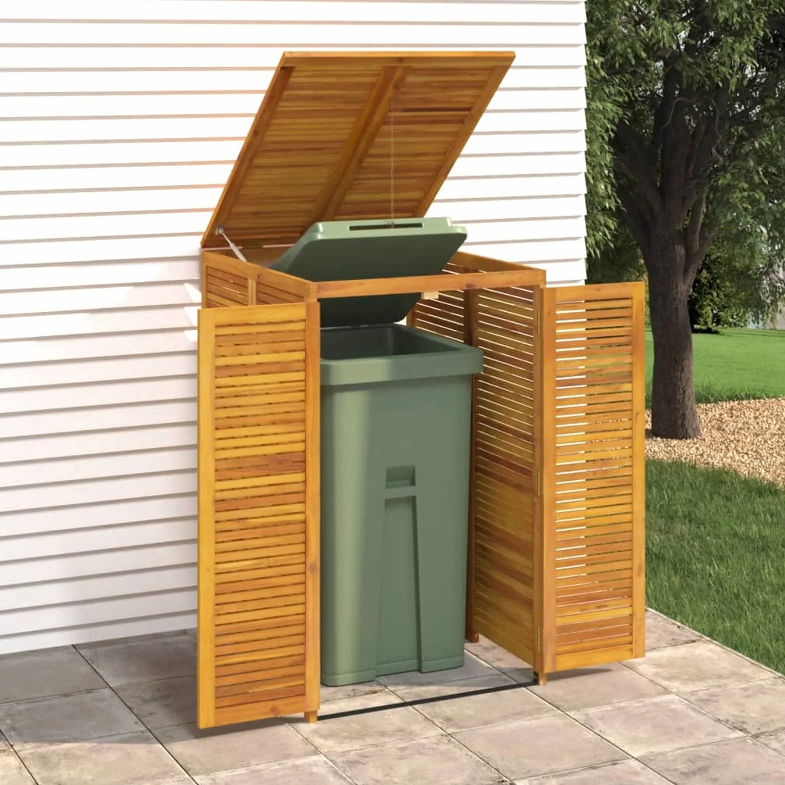 Festnight Cobertizo Contenedor Basura 70 x 89 x 117 cm Madera Jardín Tapa Abatible Cerradura