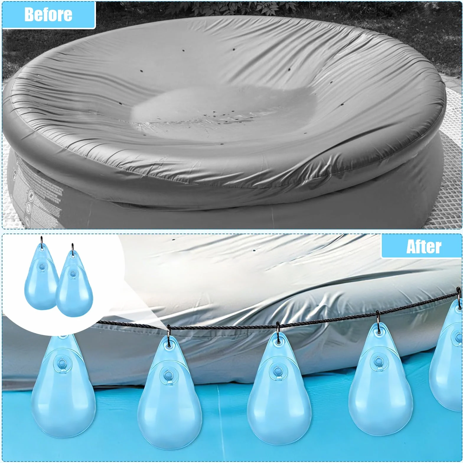 Bolsas de agua para piscina con forma de gota, bolsa de peso colgante con válvula antifugas