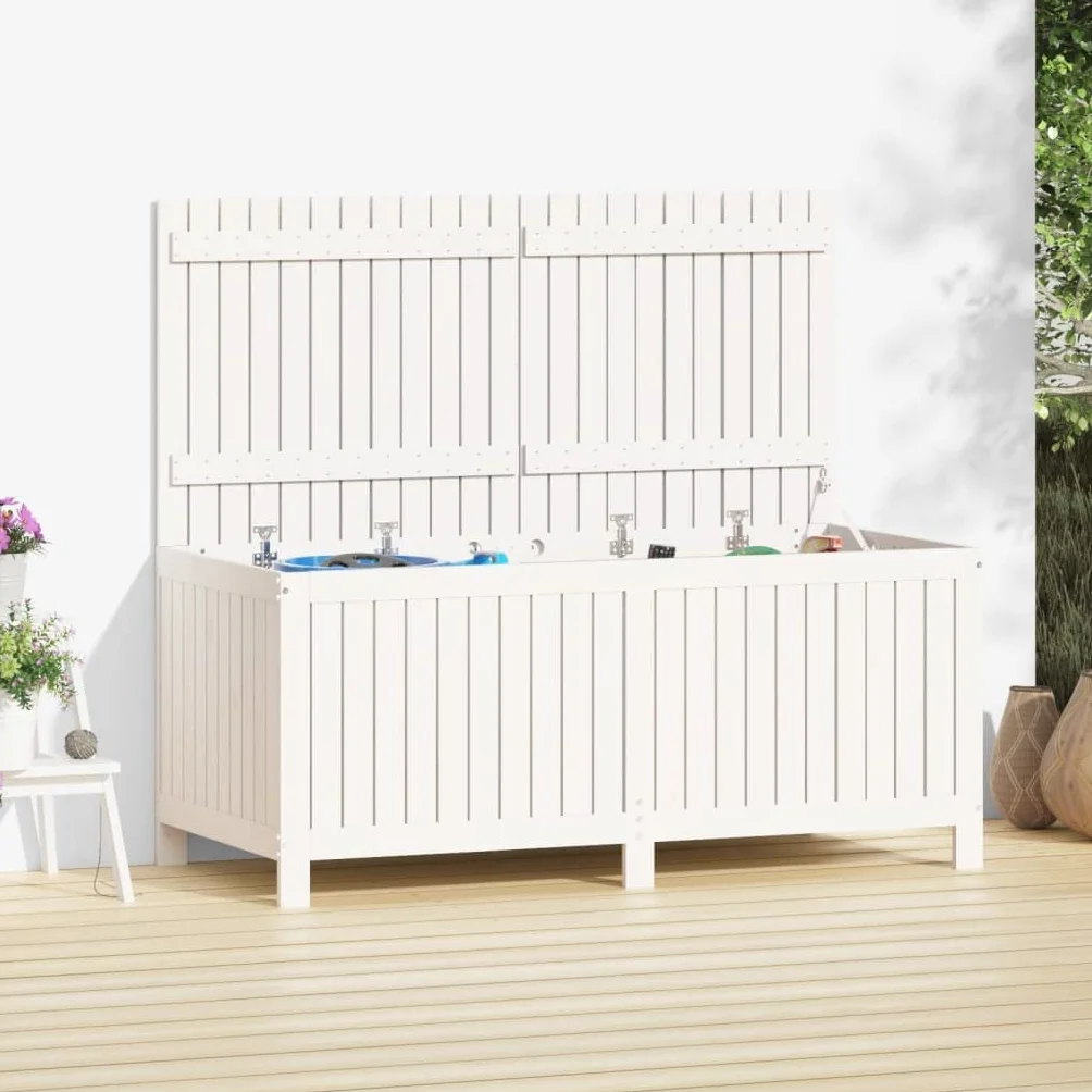 vidaXL Caja de Almacenaje Baúl Herramientas Madera Pino Blanco 147x68x64 cm