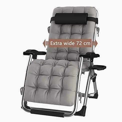 Sillas Plegables Sillas reclinables de tumbonas para tumbonas para la Playa Patio Jardín Acampar Al Aire Libre Portátil Home Lounge Chair Soporta 200 kg Negro (Color : with Gray Cushions)