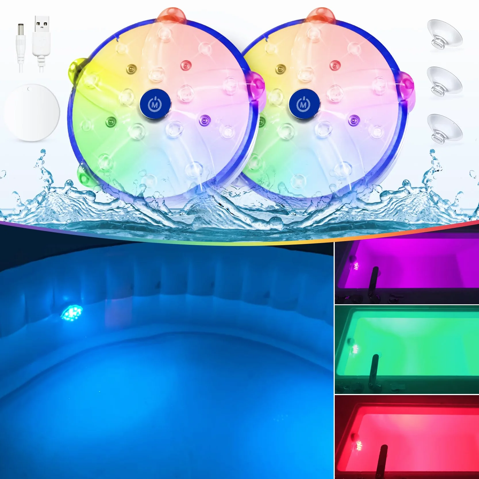 DeeprBlu Luz Sumergible Bañera LED Recargable con Imán y Ventosas para Piscina