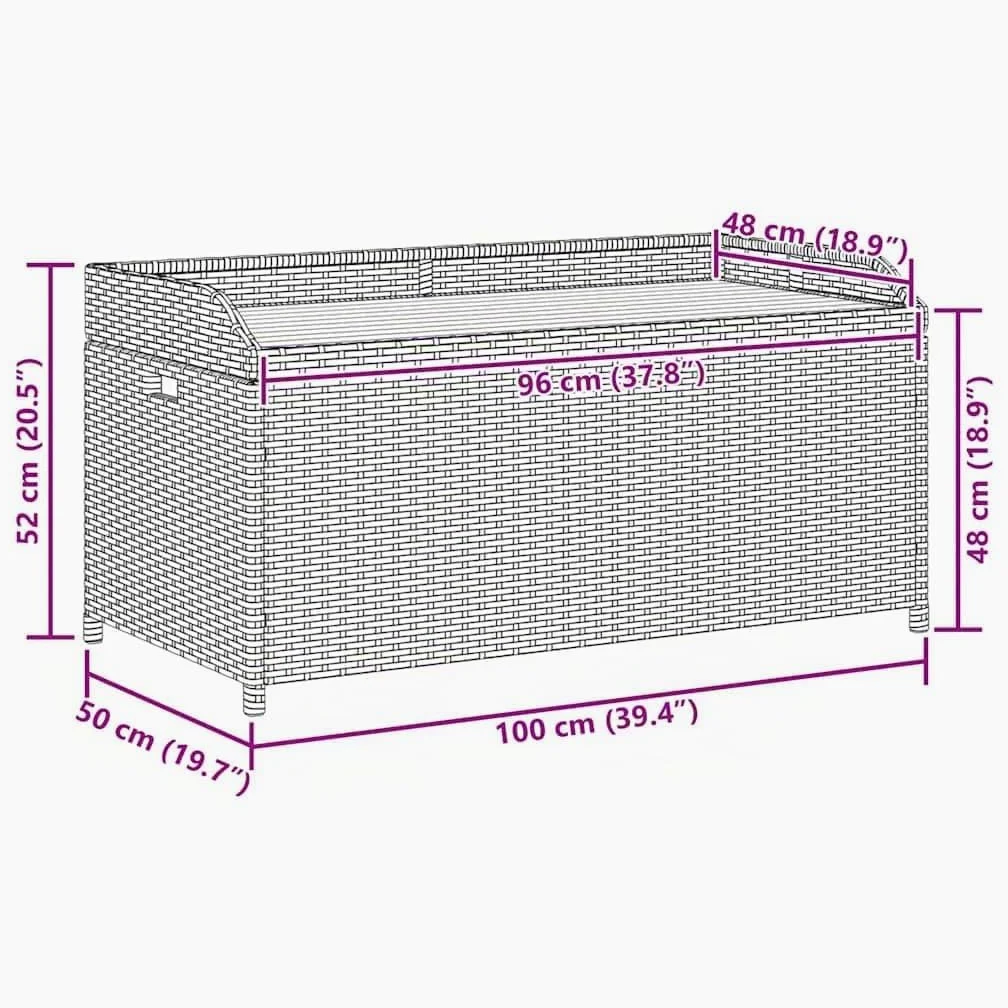 vidaXL Banco con almacenaje Madera Acacia ratán PE Gris 100x50x52 cm
