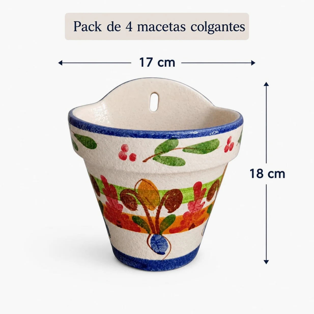 Maceta Colgante cerámica Pack de 4, maceteros 17 x 18 cm para Plantas, Pared, balcón y terraza