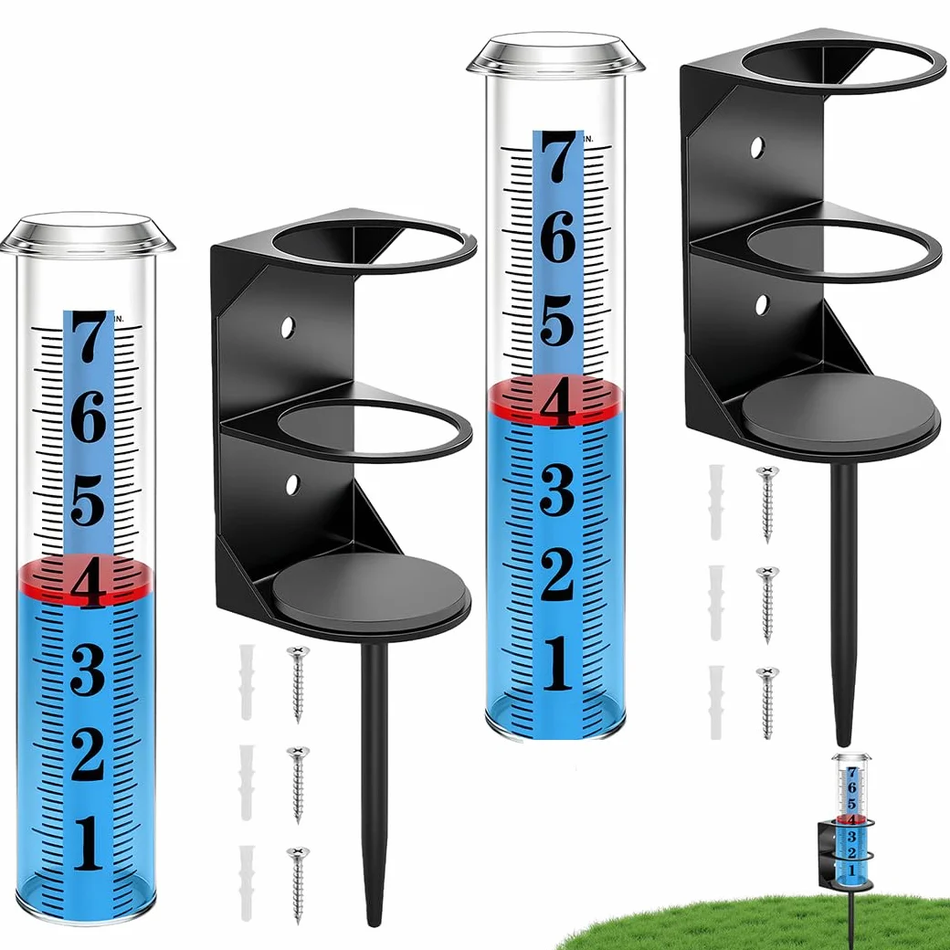 Pluviómetro Exterior, Medidor de Lluvia Preciso con Estaca, Cifras Grandes Claras, Altura Ajustable para Jardín