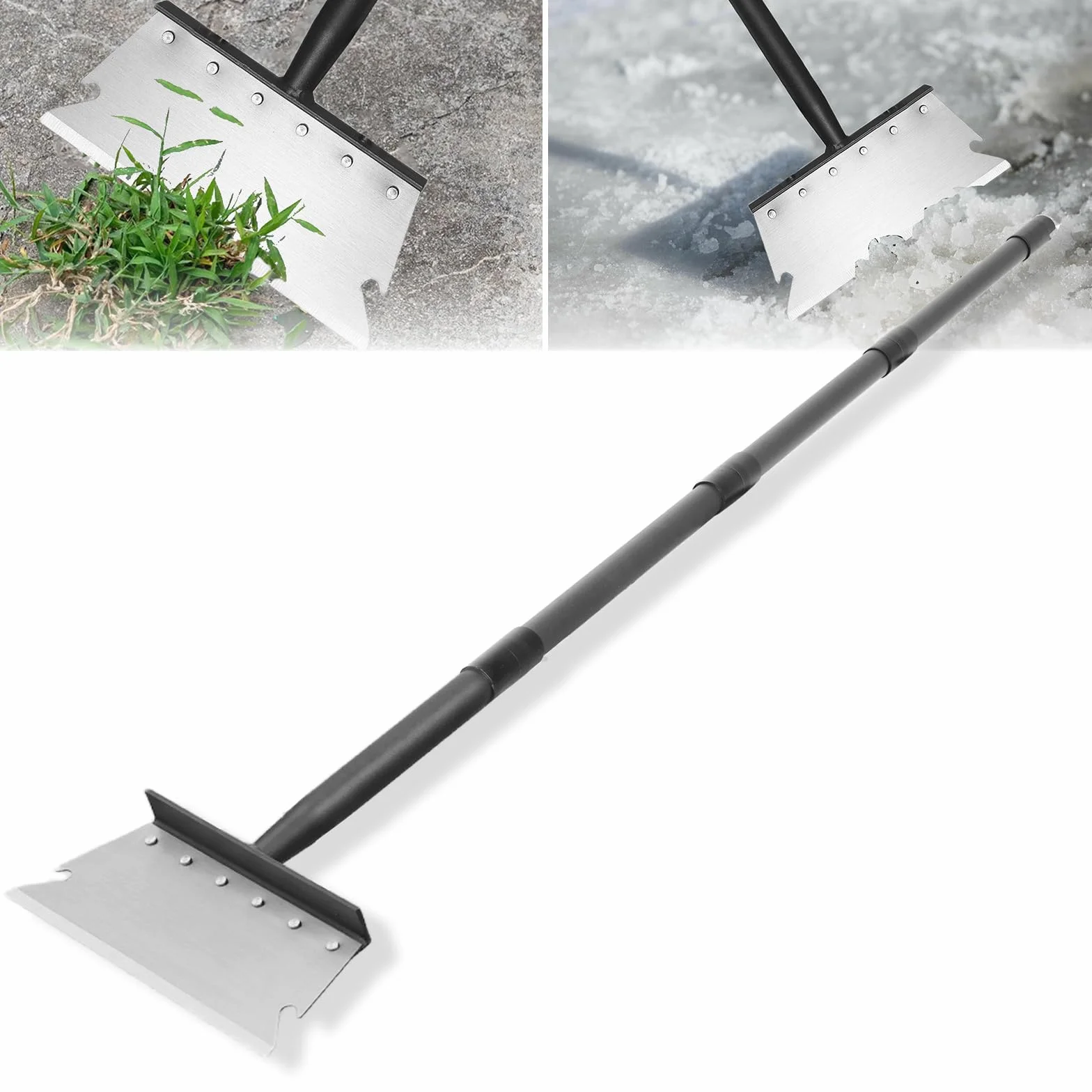 Pala de Jardín Multifuncional 148 cm, Pala Plana de Acero, Raspador para Malas Hierbas y Musgo