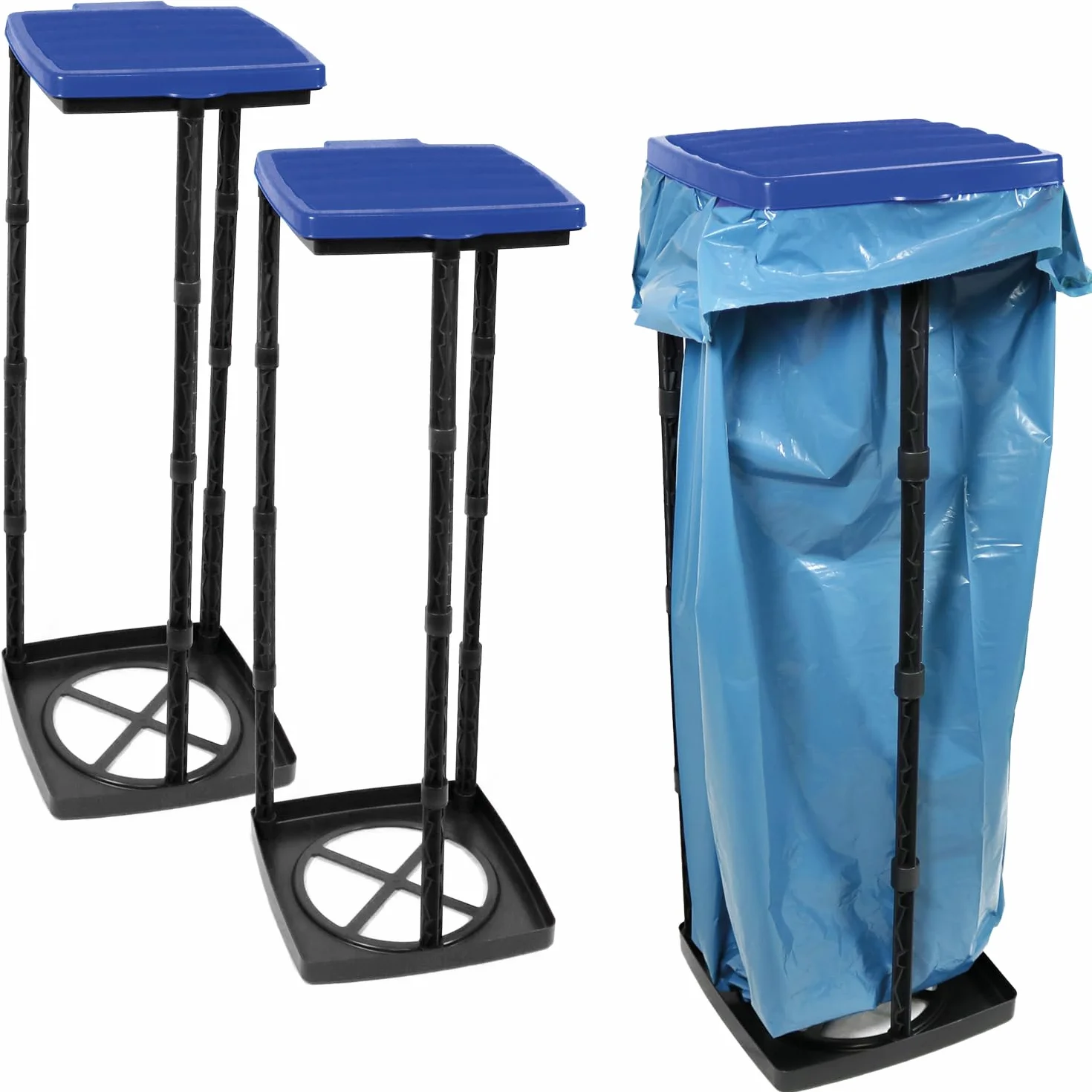 com-four® 3X Soportes para Bolsas de Basura con Tapa - 3 Alturas - Amarillo (3X - Azul)