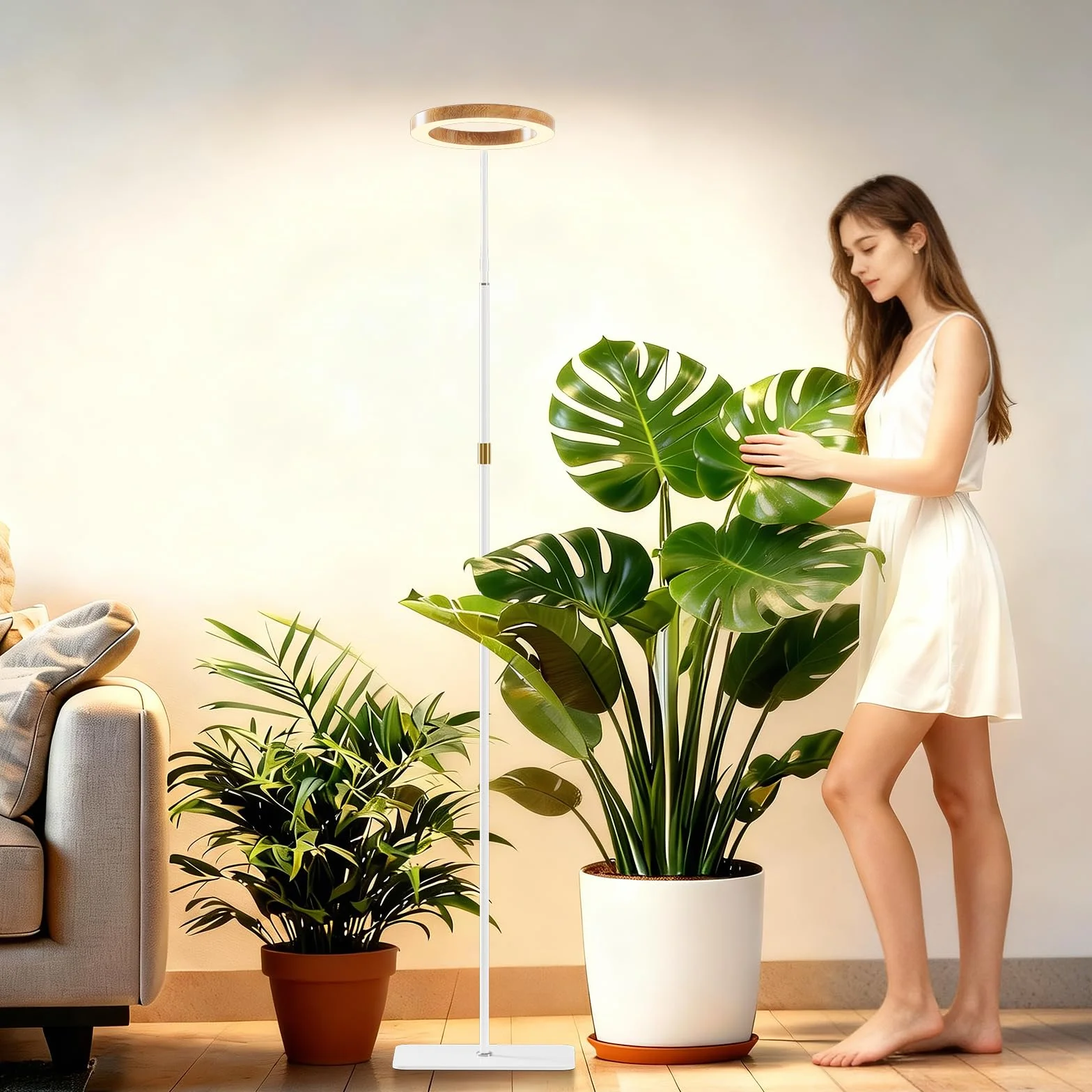 Luz de crecimiento con LED para plantas de interior, lámpara de crecimiento de espectro completo, temporizador de encendido/apagado automático 6/12/18H,42cm~170cm Altura ajustable para plantas grandes