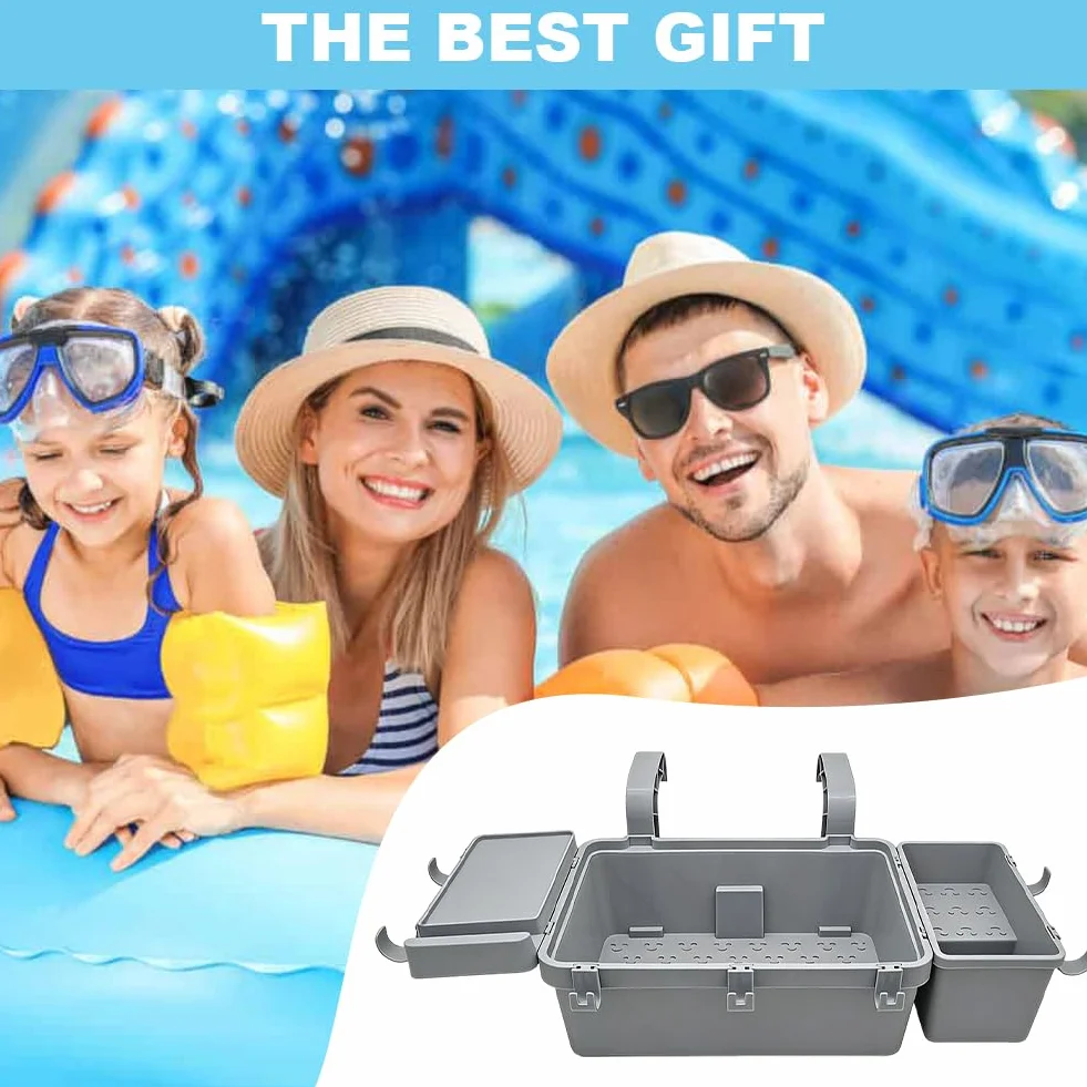 Juego de cesta de almacenamiento para piscina con soporte para bebidas y ganchos