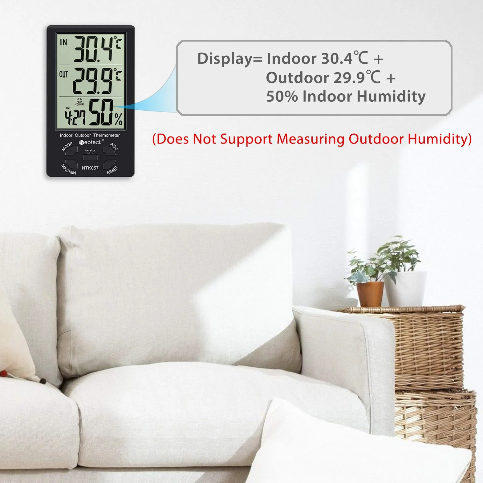 Neoteck Termometro Higrometro Digital LCD Interior Exterior con Cable Sensor 1,5m Medidor de Temperatura Humedad Min Max