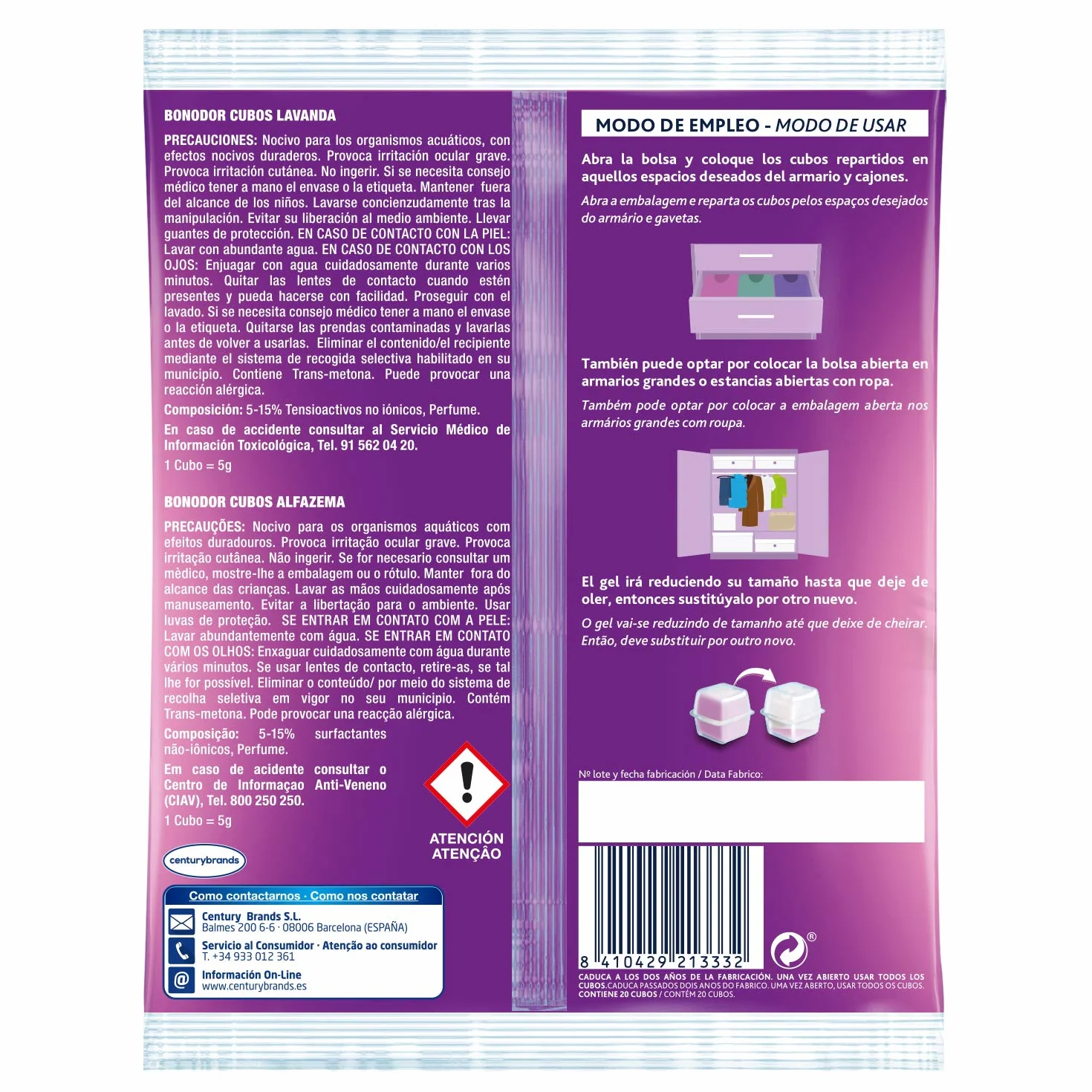 Control Polillas Cubos Lavanda, 20 Unidades