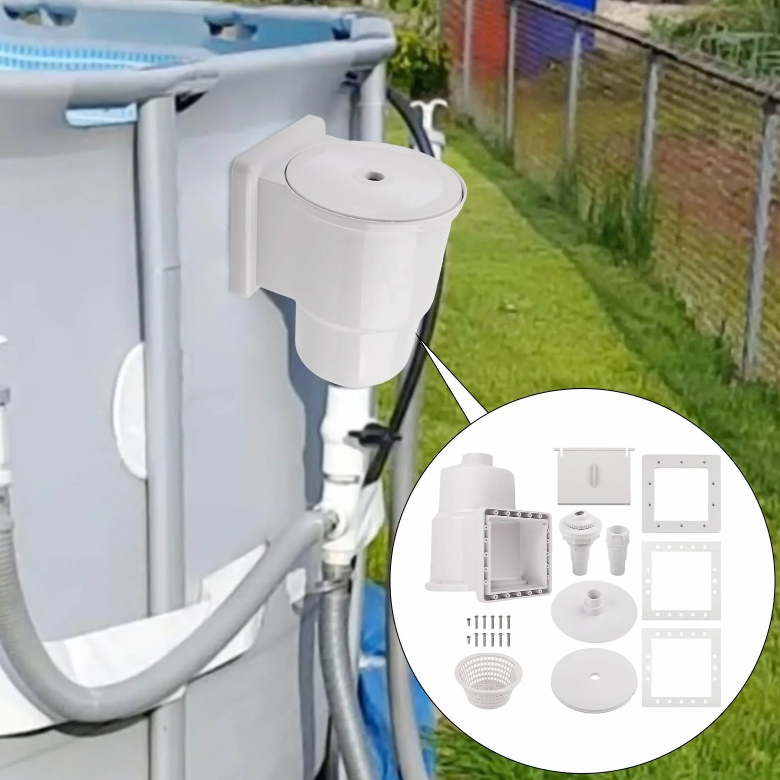 Skimmer de pared de piscina sobre el suelo de 6 pulgadas de repuesto para SP1091LX, ABS resistente a los rayos UV para limpiador de desechos de superficie con aspiradora y adaptador de manguera