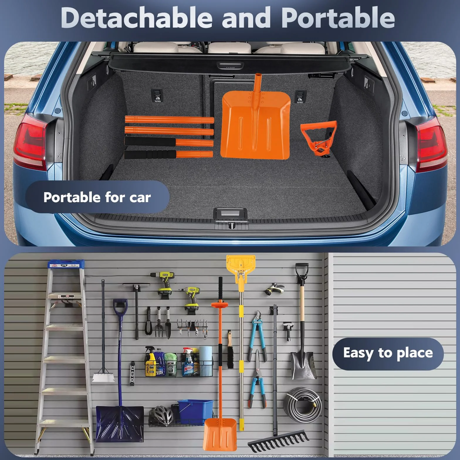 Pala de nieve metálica ergonómica 176CM manija ajustable 33CM lámina para coche emergencia