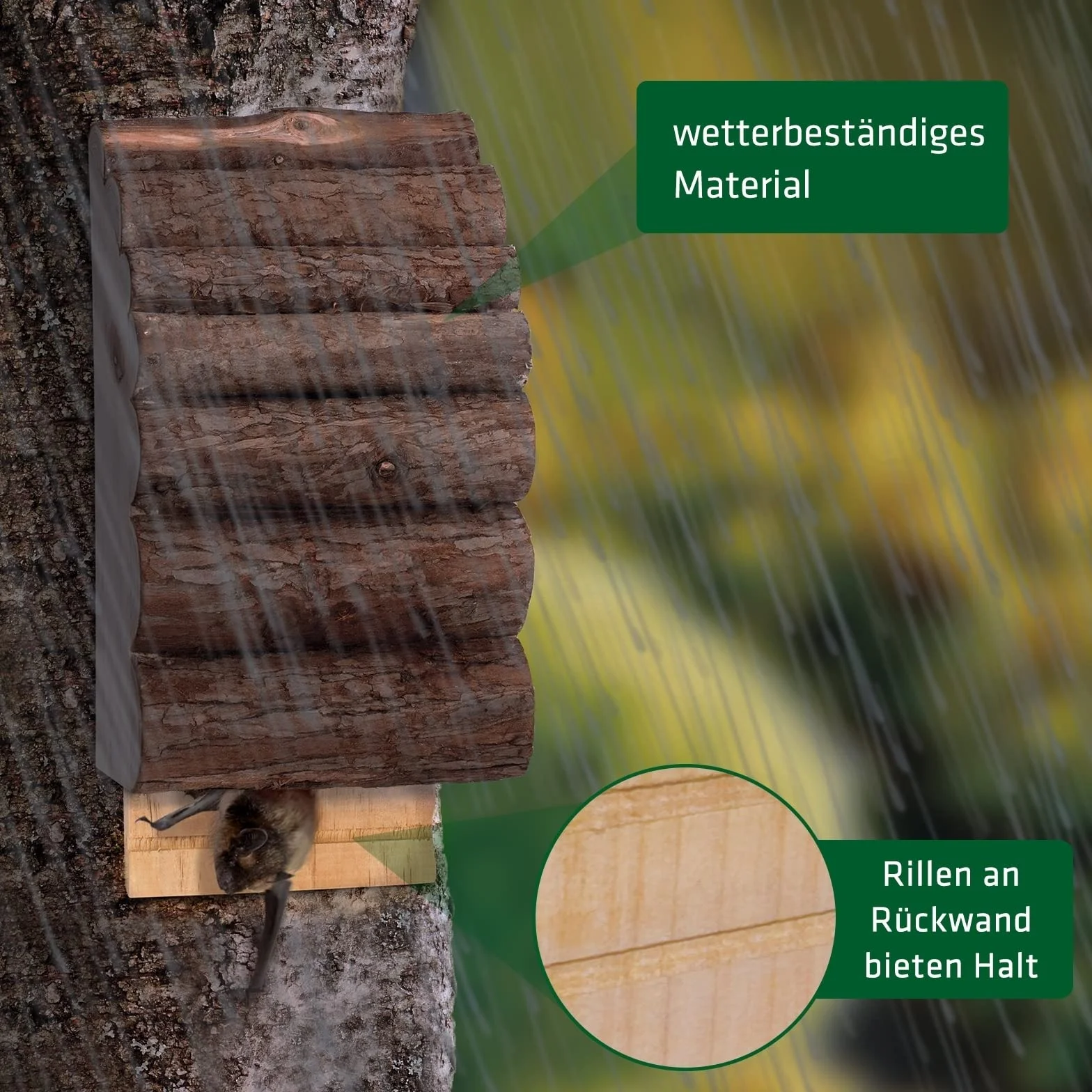 Gardigo® Caja para Murciélagos de Madera | Refugio Murciélago Resistente para Colgar | Nido para Murciélagos de Jardín | Aprox. 29 x 14 x 8 cm | Caja Nido Exterior para Control Natural de Insectos