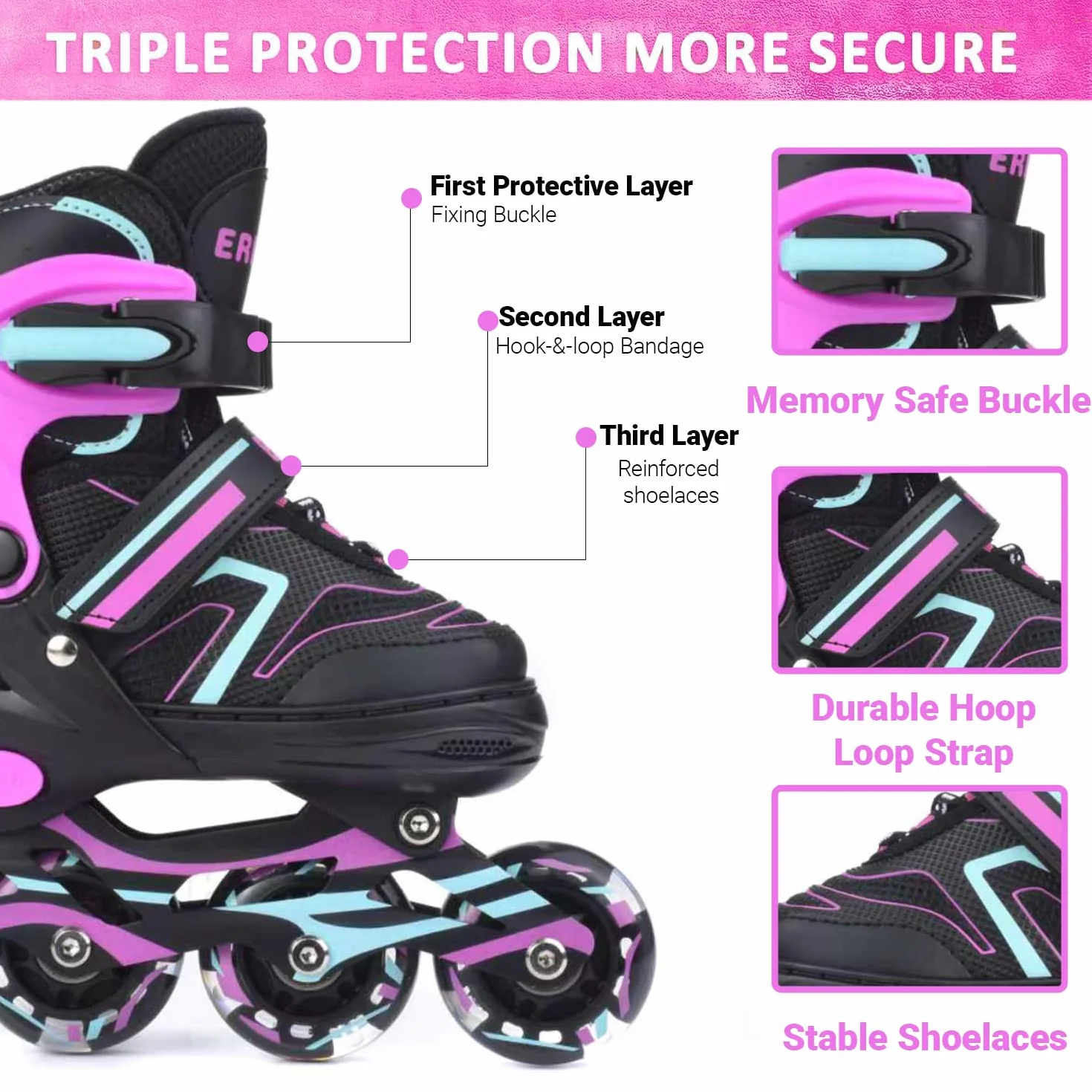 ERNAN Patines en línea Ajustables para niños y niñas con Ruedas de iluminación