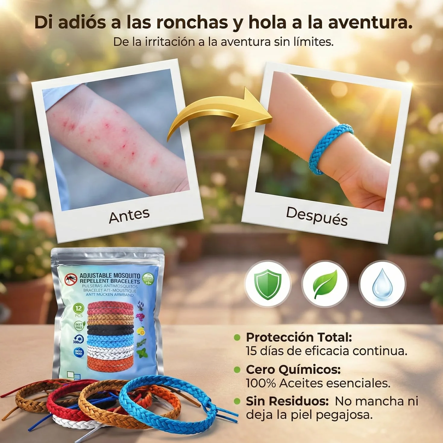 Pulseras Repelentes de Mosquitos 12 Unidades Natural Sin DEET Aceites Esenciales No Toxico