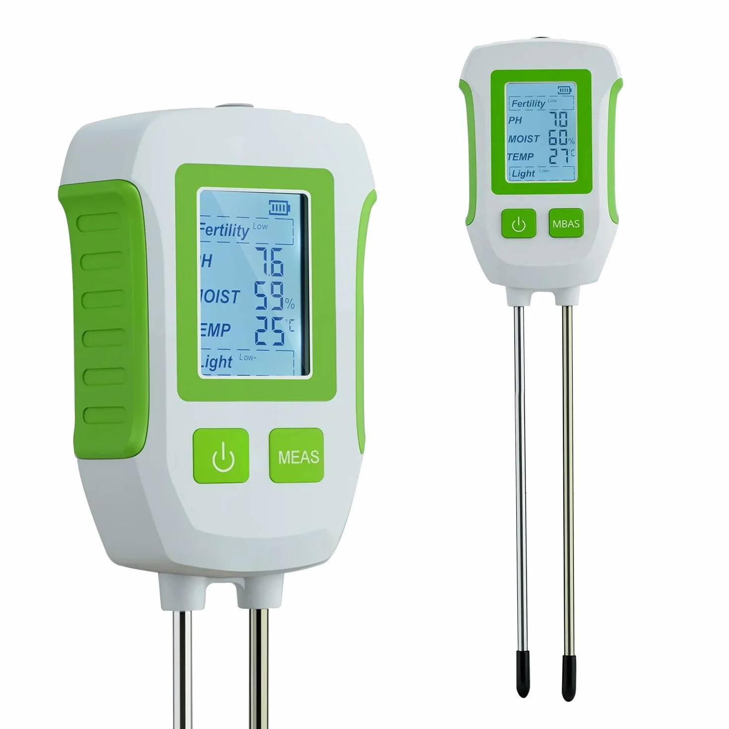 Mcbazel Medidor de Suelo 5 en 1, Analizador de pH, Humedad, Temperatura y Luz con Sonda Dual, Pantalla LCD