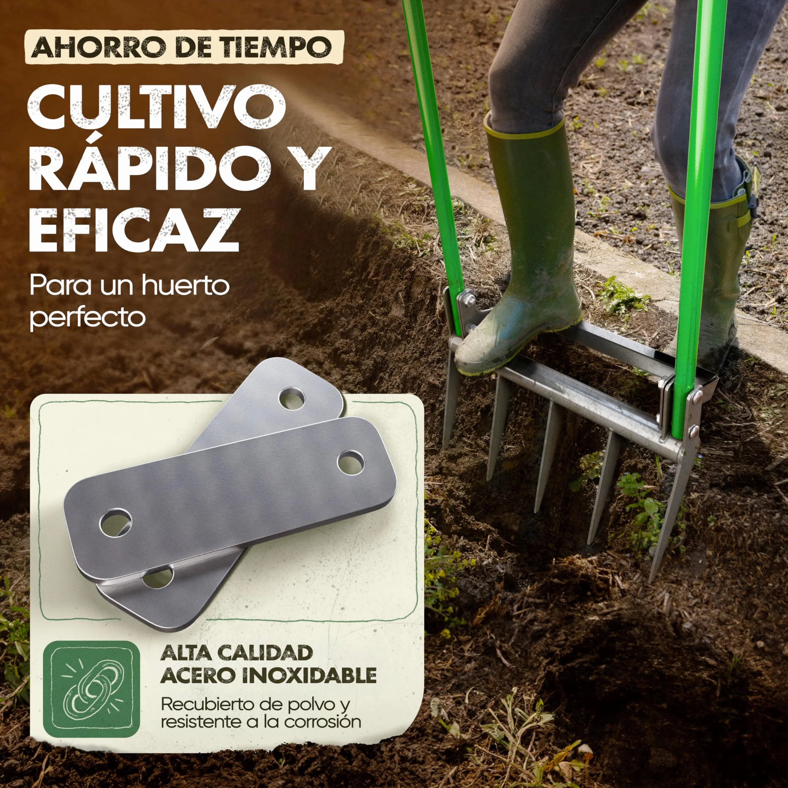 GARLINGO Horquilla de excavación 50 cm con estribo tenedor de jardín