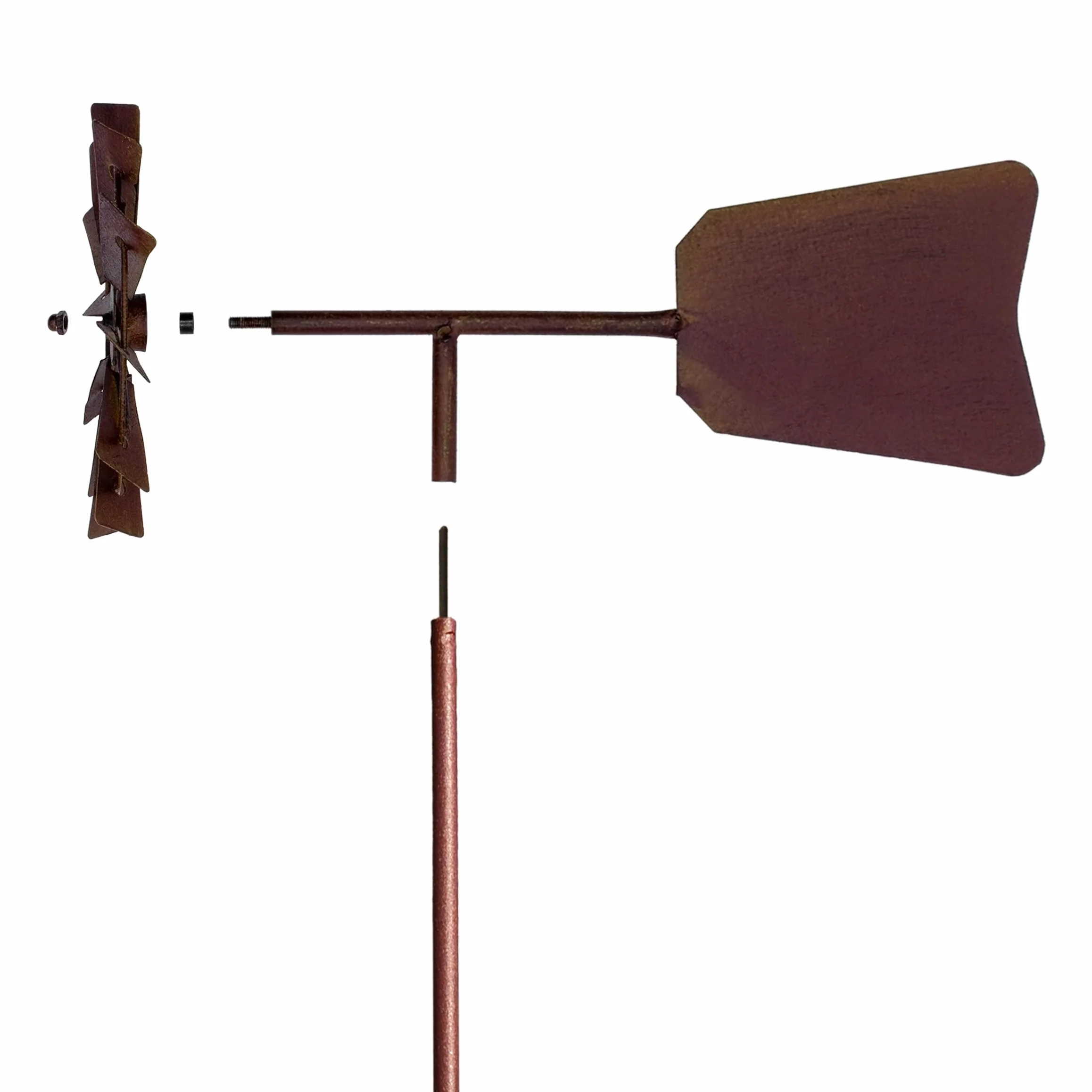 Molino de viento de metal oxidado con veleta 120x17 cm decoración jardín resistente intemperie