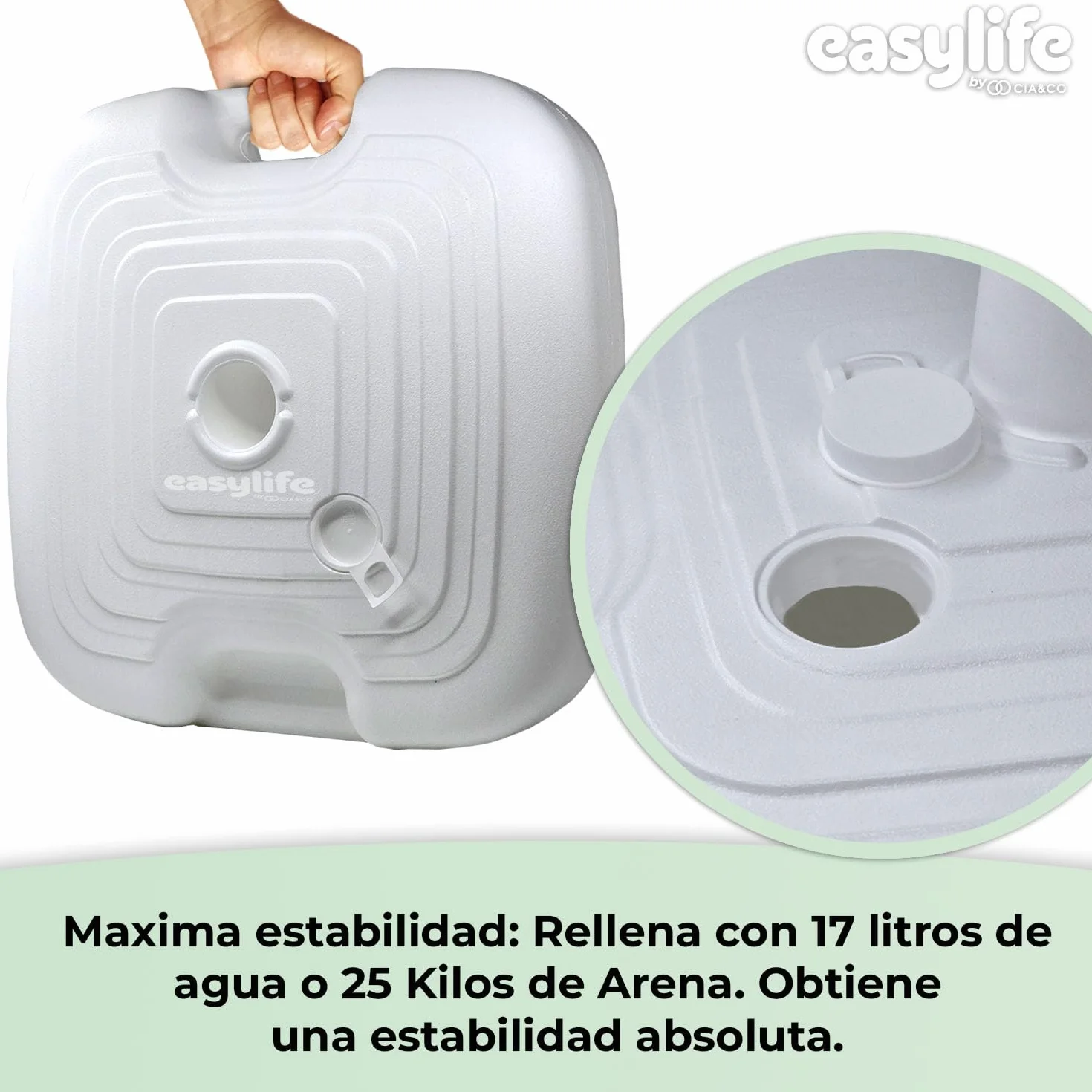 Base de Sombrilla XXL 45x45x14 cm Rellenable 25 kg Rosca Universal Ajustable 18-38 mm Uso Exterior