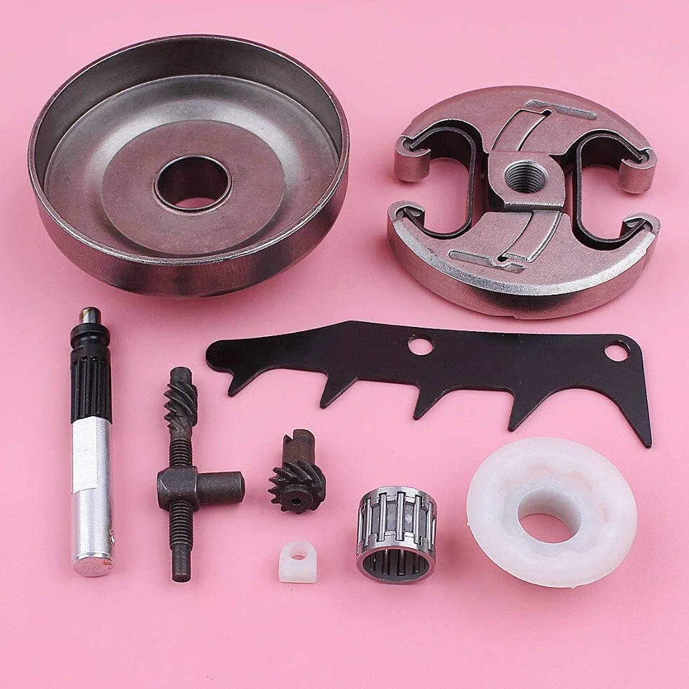 Accesorios Tambor de embrague de cadena 325 7T para compatible con Husqvarna 445 450, tensor de ajuste, bomba de aceite, engranaje helicoidal, motosierra para perros, pieza de repuesto