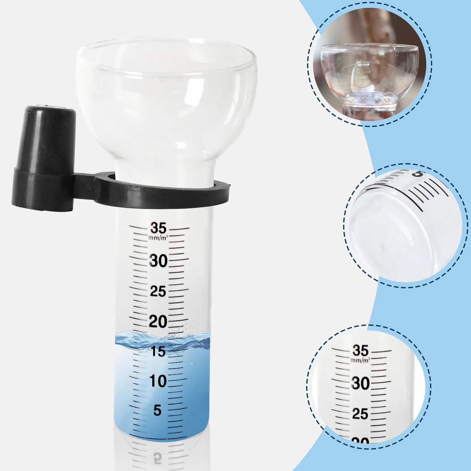 Pluviómetros 2 Piezas, Pluviómetro de 35 mm, Vidrio de Repuesto con Soporte, Resistente a Heladas para Exteriores