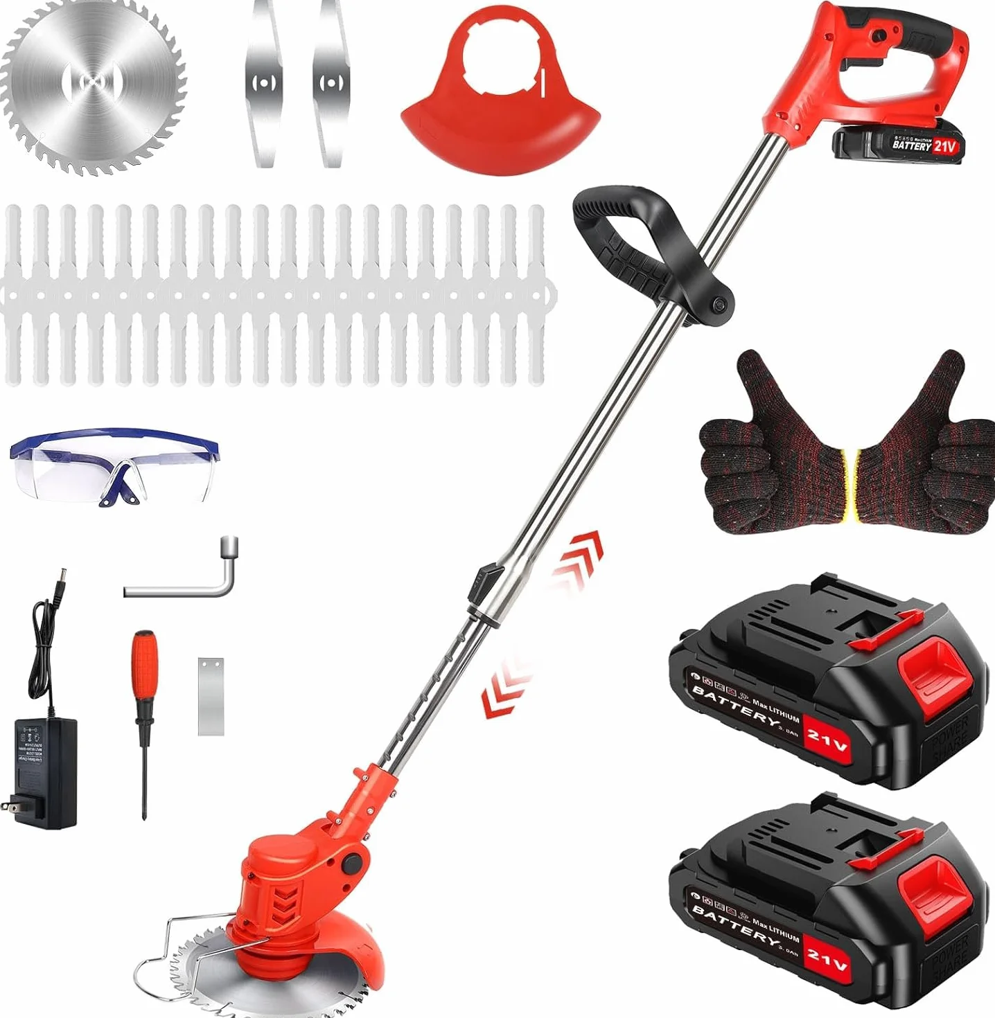 Cortabordes inalámbrico con batería 21V cortadora de césped eléctrica Plegable con 2 baterías y 3 Cuchillas, desbrozadora inalámbrica, cortadora de césped portátil para Exteriores(6 Inch