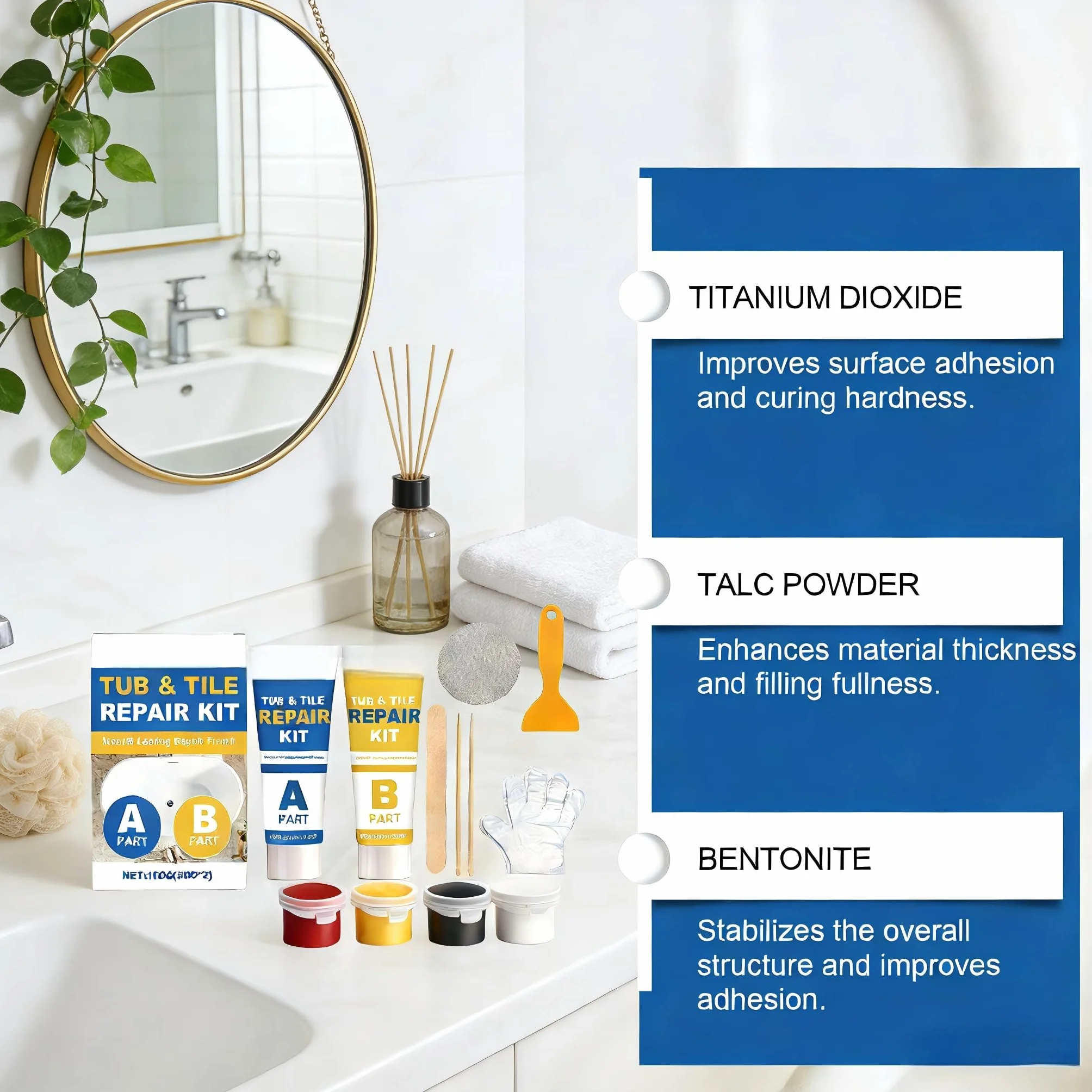 Kit Reparación Multiusos Porcelana Cerámica Impermeable Grietas Astillas Bañeras Azulejos