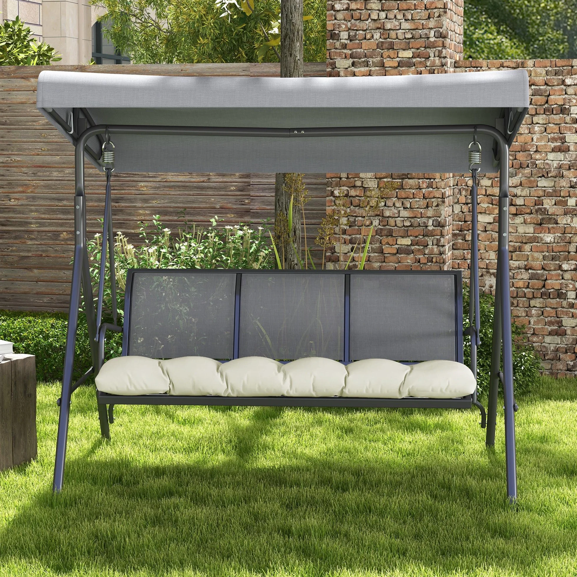 Outsunny Cojín para Banco 128x48x8 cm Impermeable Protección UV 50+ Jardín Terraza Crema