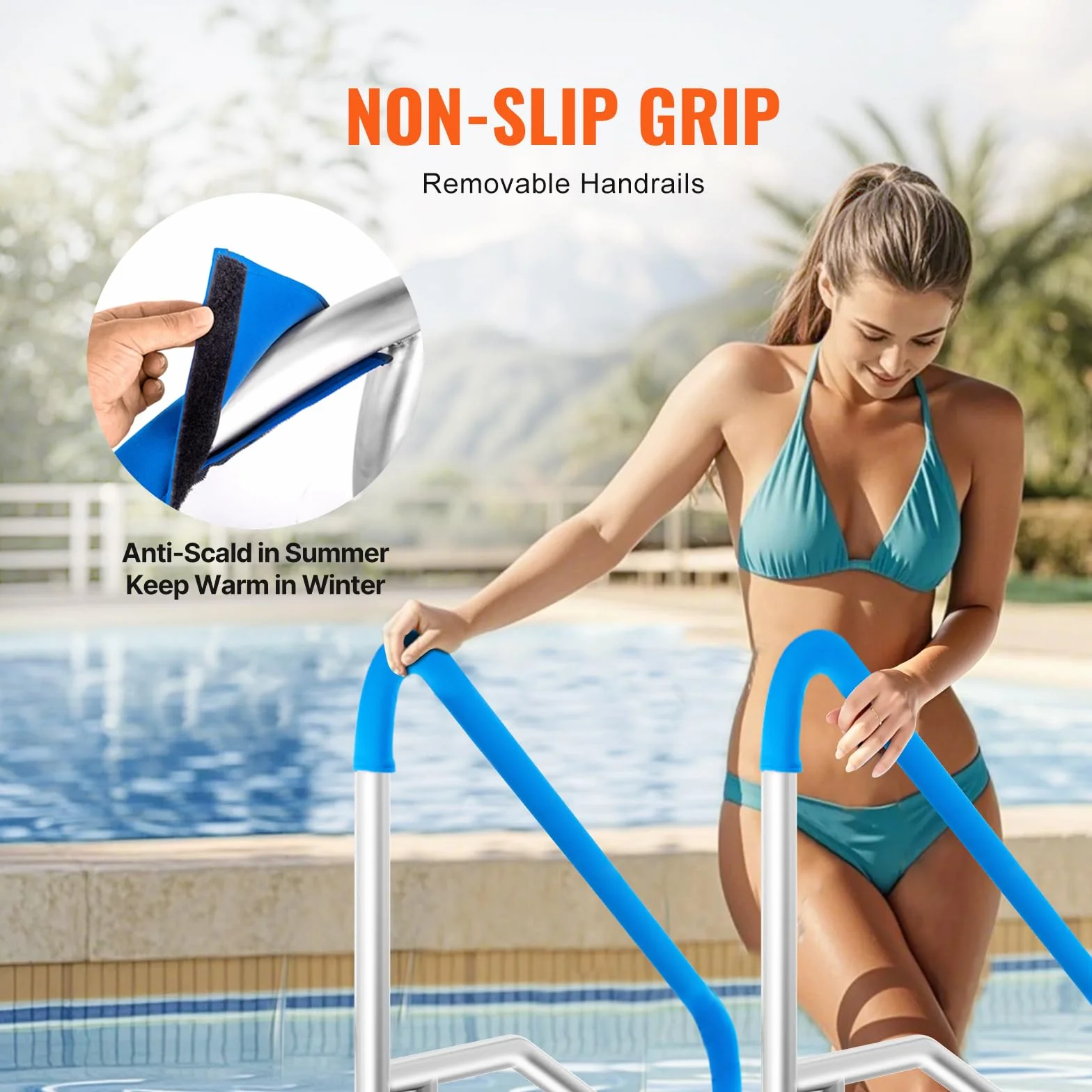 VEVOR Barandilla para Piscina 1420 x 945 x 100 mm Pasamanos de Acero Inoxidable con Placa Base