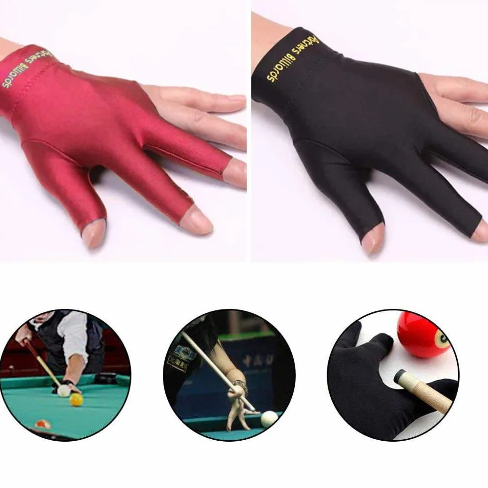 Guantes de Cola de Billar elásticos de Licra para Mano Izquierda con 3 Dedos (Rojo, Azul, Negro, Gris)