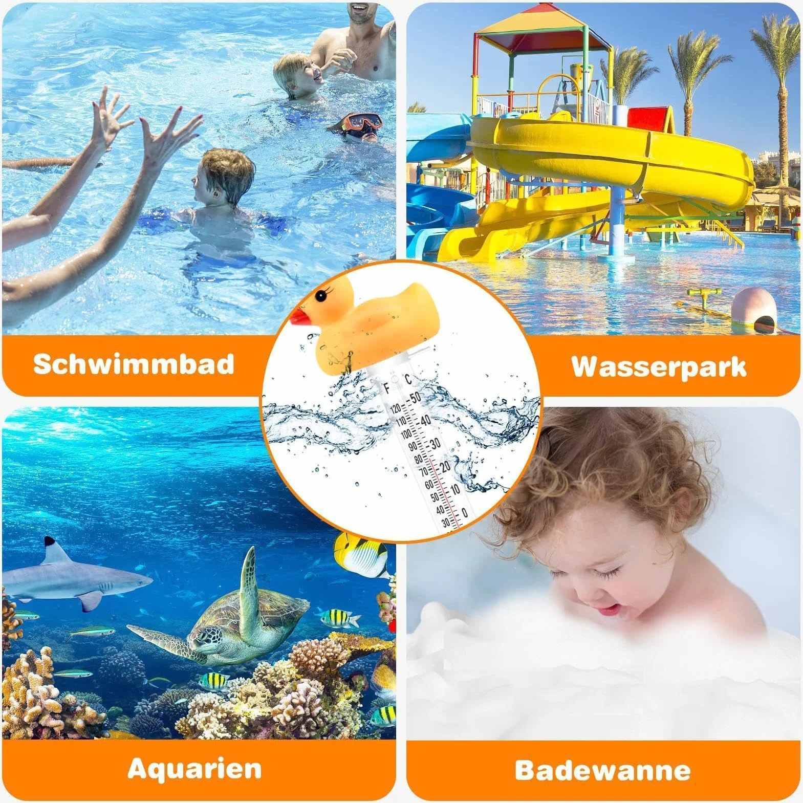 Termómetro Flotante para Piscina Pato Pulpo 10x22,5cm -10 a 50°C Cuerda Antipérdida