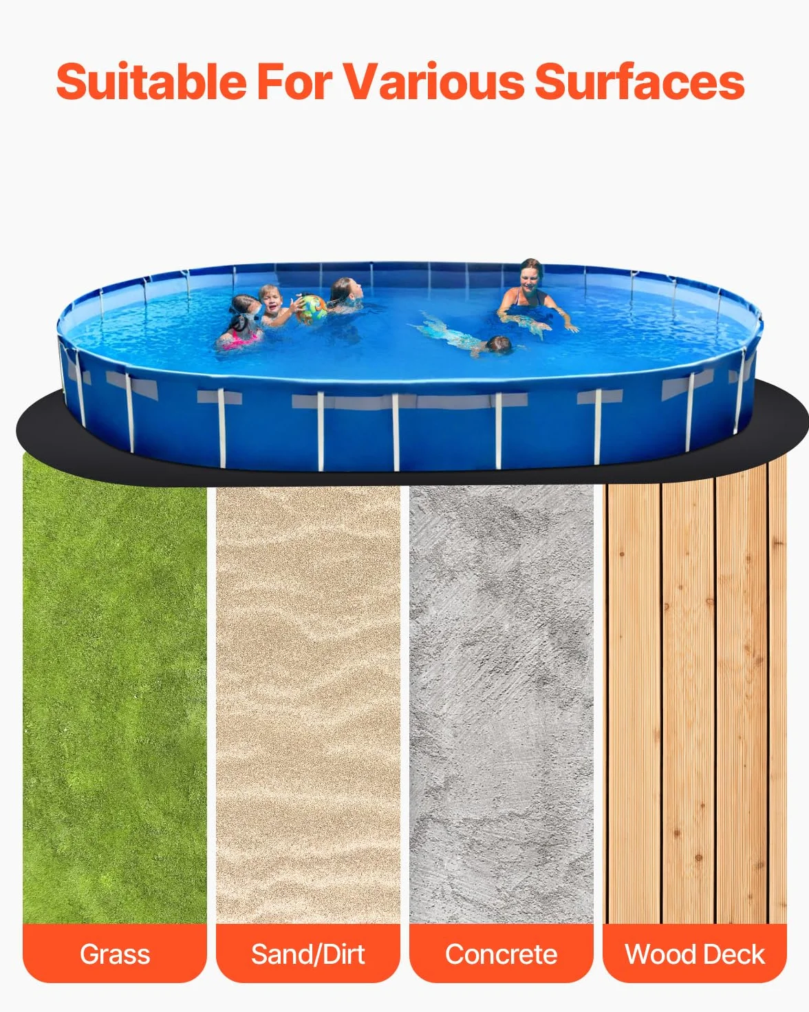 VEVOR Revestimiento para Piscinas Ovalado, 3,7 x 7,3 m, Extragrueso, Geotextil, Negro