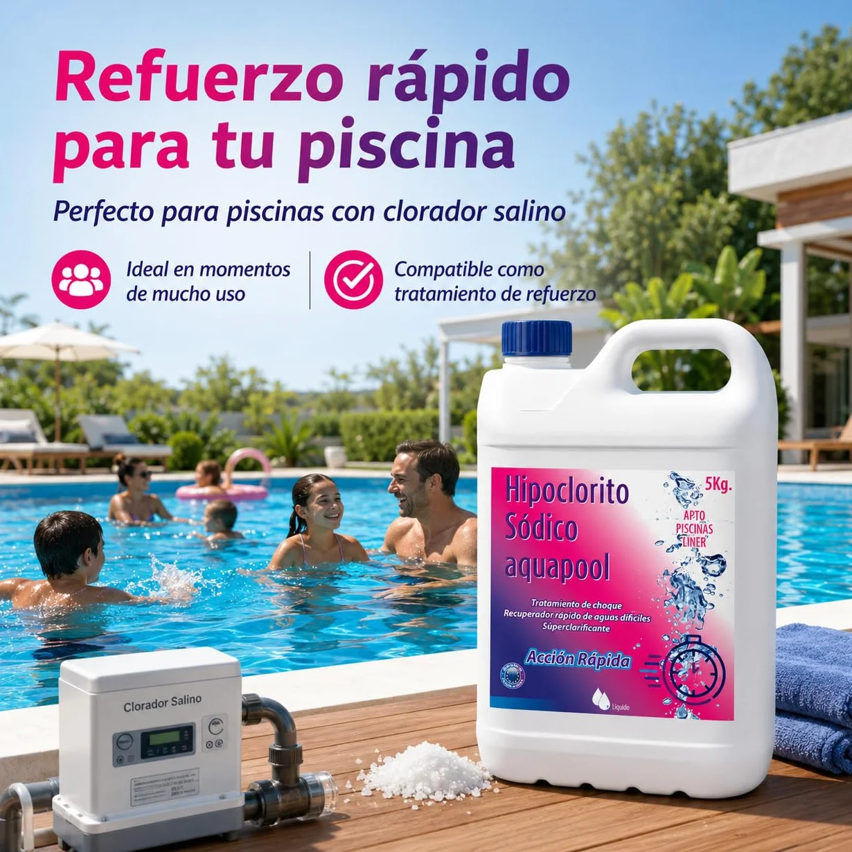 AQUAPOOL Cloro Choque Líquido Clarificante HIPOCLORITO SÓDICO 15% 6 KG 5 litros