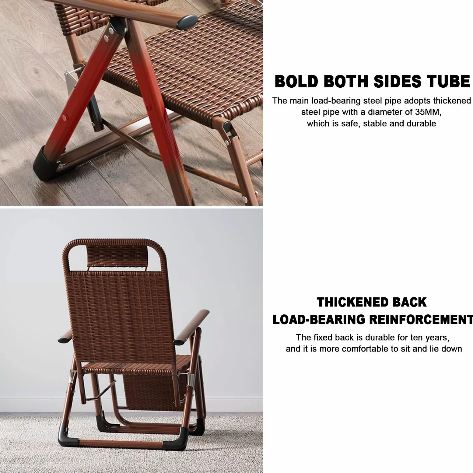 Ratán Portátil Tumbonas Con Reposabrazos, Silla Gravedad Cero Tumbona De Relax,tumbona Playa Plegable Ligera,tumbonas Jardin Exterior,respaldo Ajustable,respirable,ahorra Espacio. ( Color : Brown )